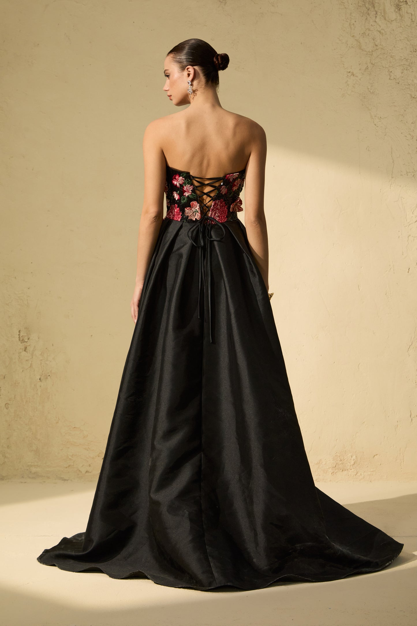 Sophisticated Black Floral Embroidered Maxi Dress