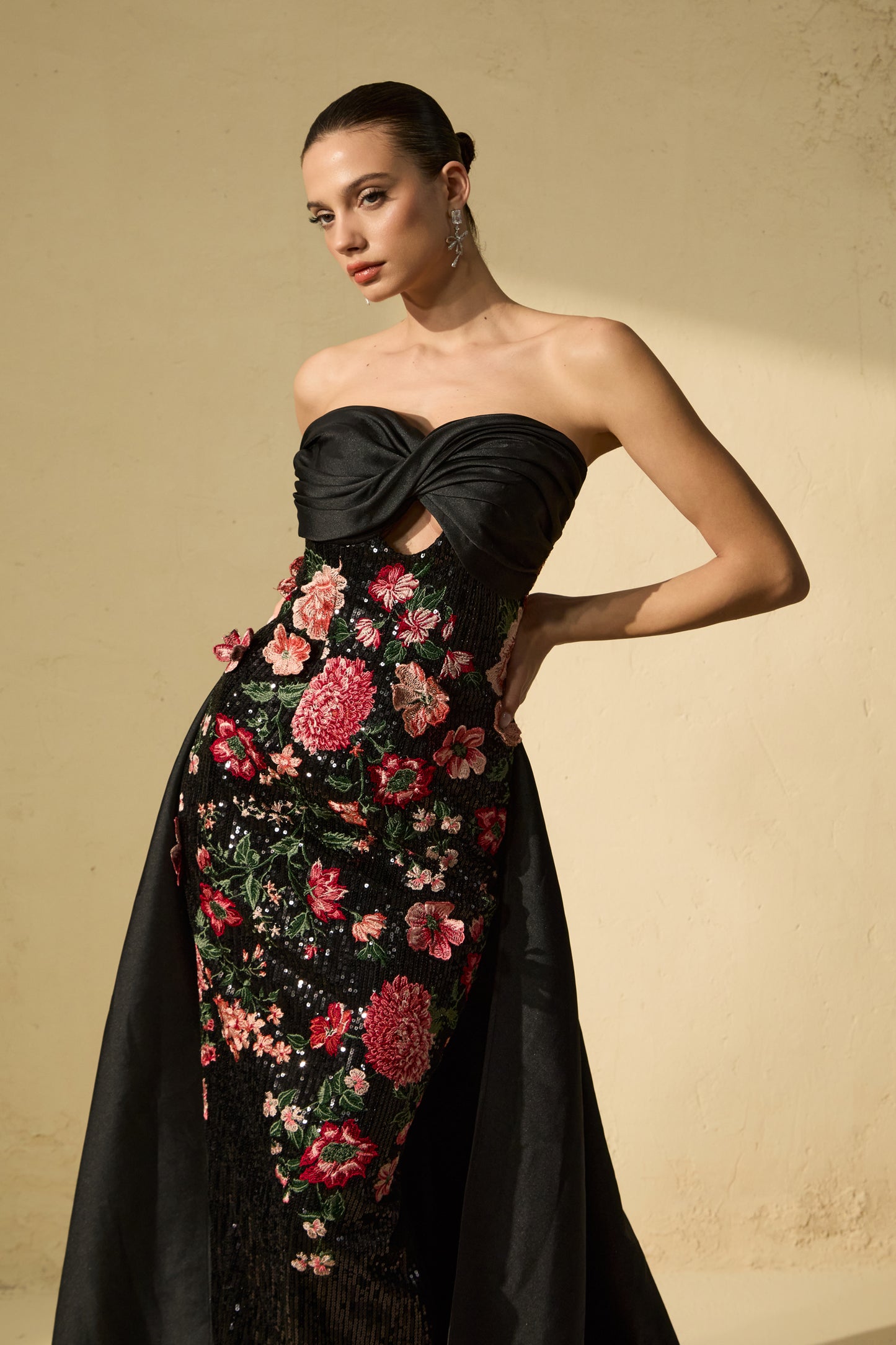 Sophisticated Black Floral Embroidered Maxi Dress