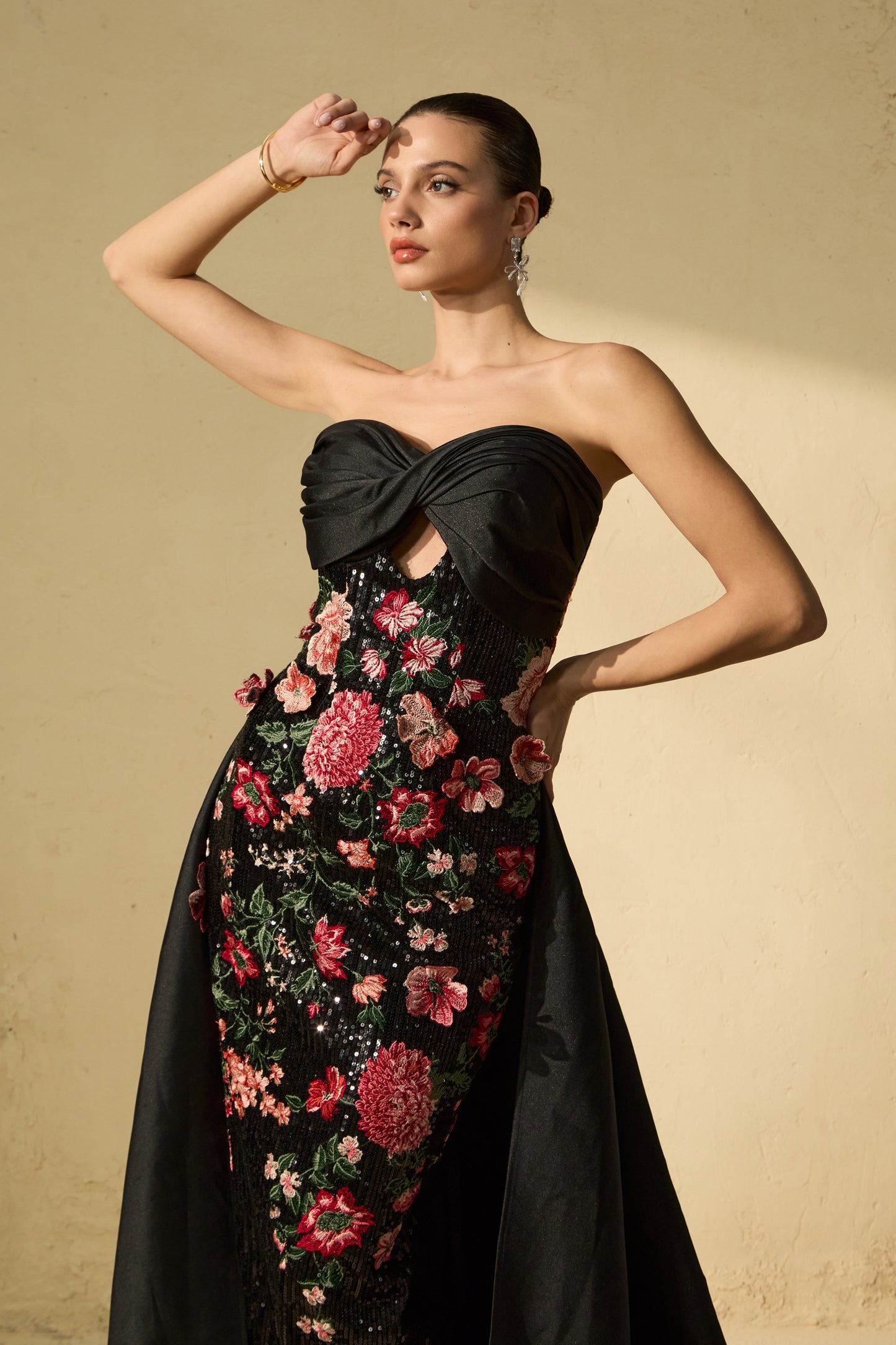 Sophisticated Black Floral Embroidered Maxi Dress