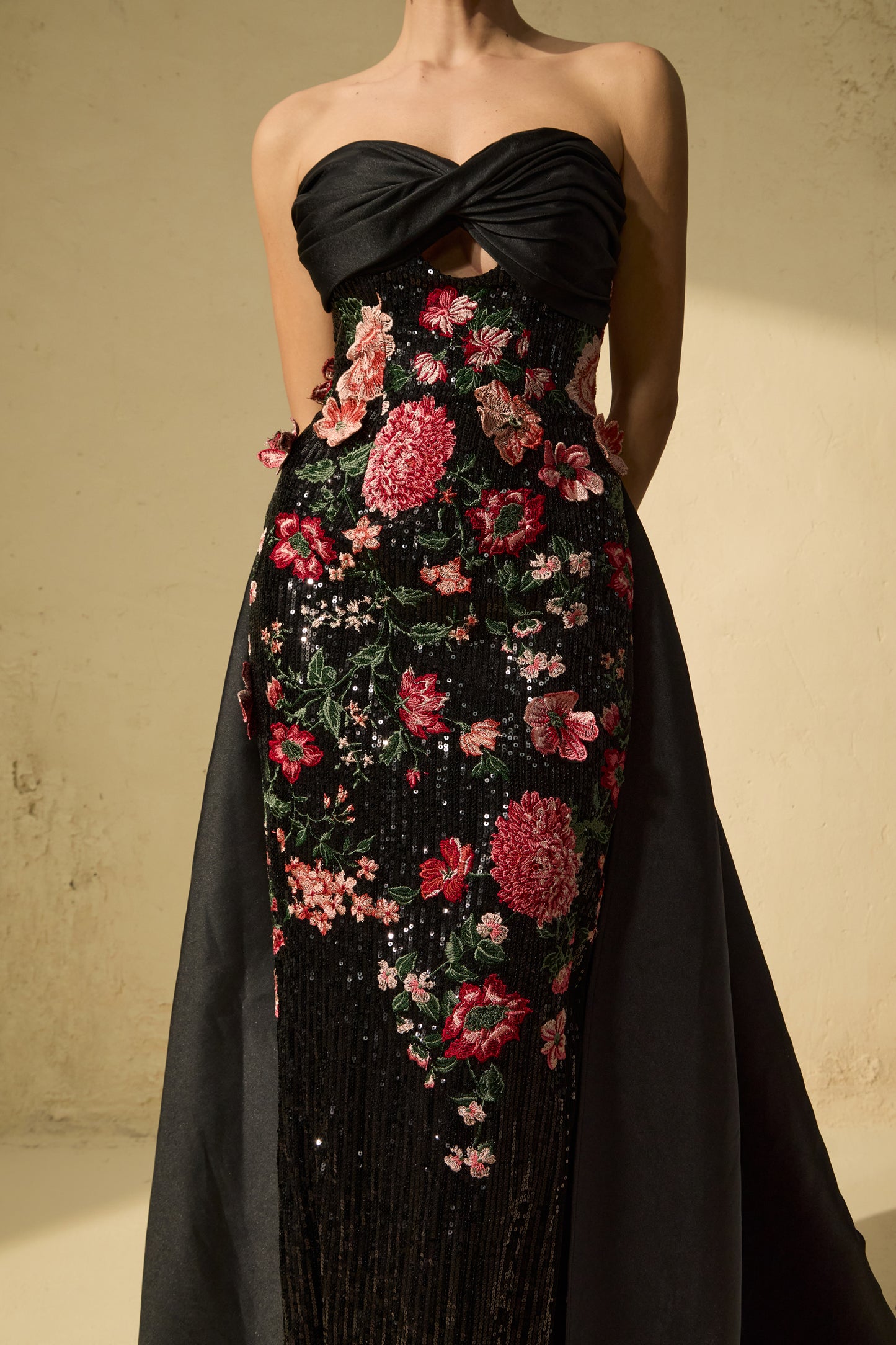 Sophisticated Black Floral Embroidered Maxi Dress