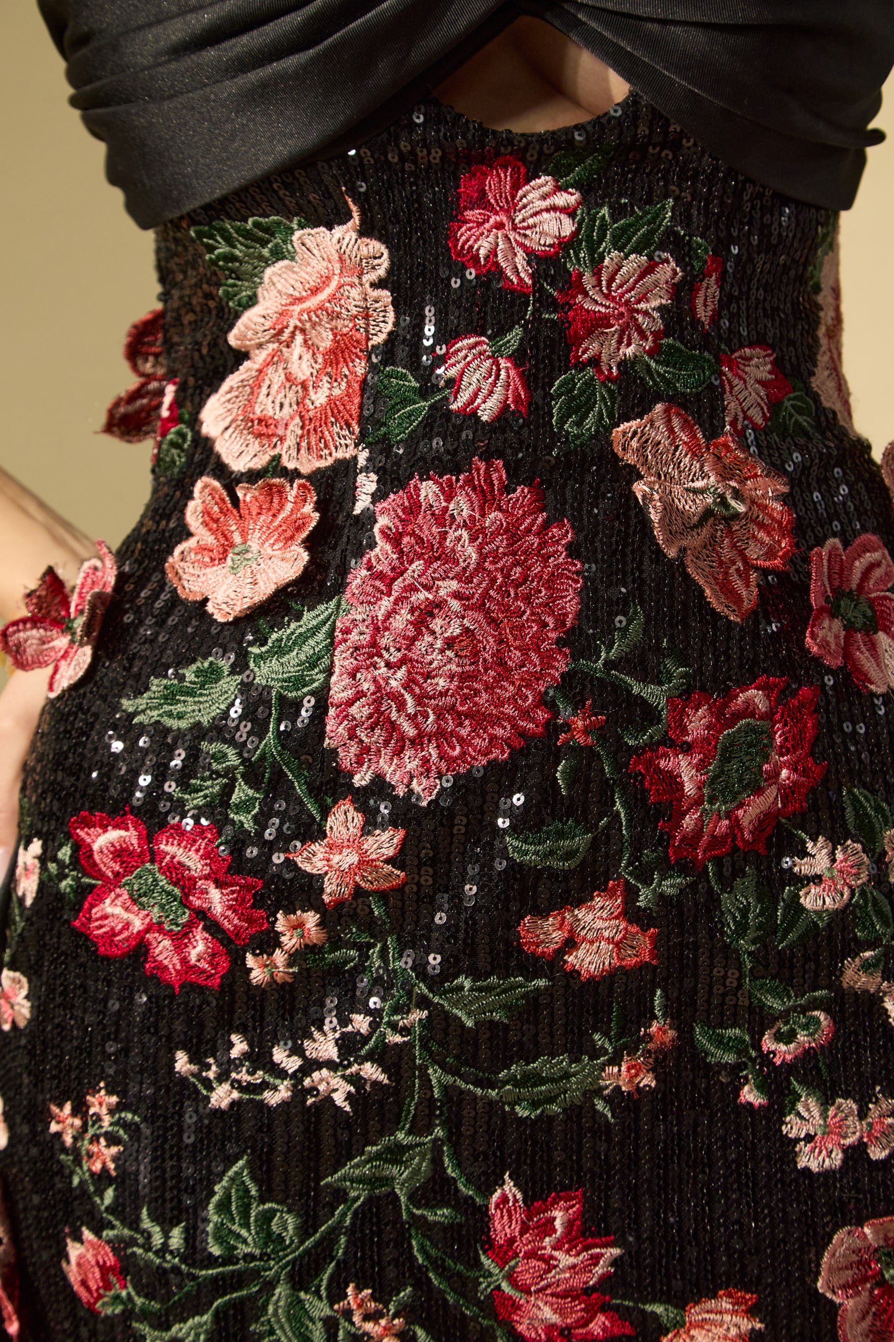 Sophisticated Black Floral Embroidered Maxi Dress