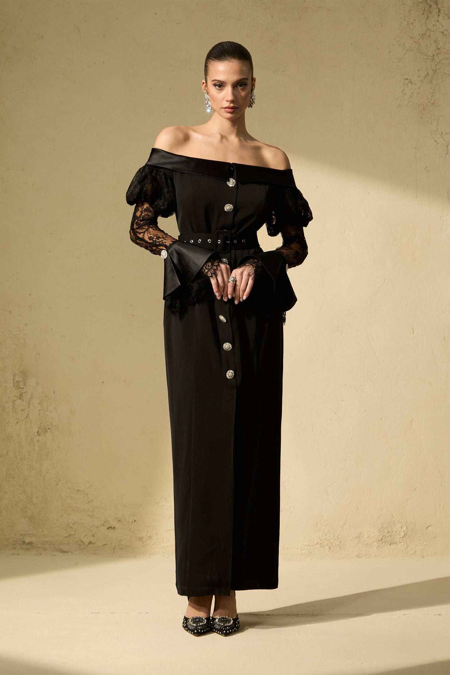 Sophisticated Black Off-Shoulder Lace Maxi Dress