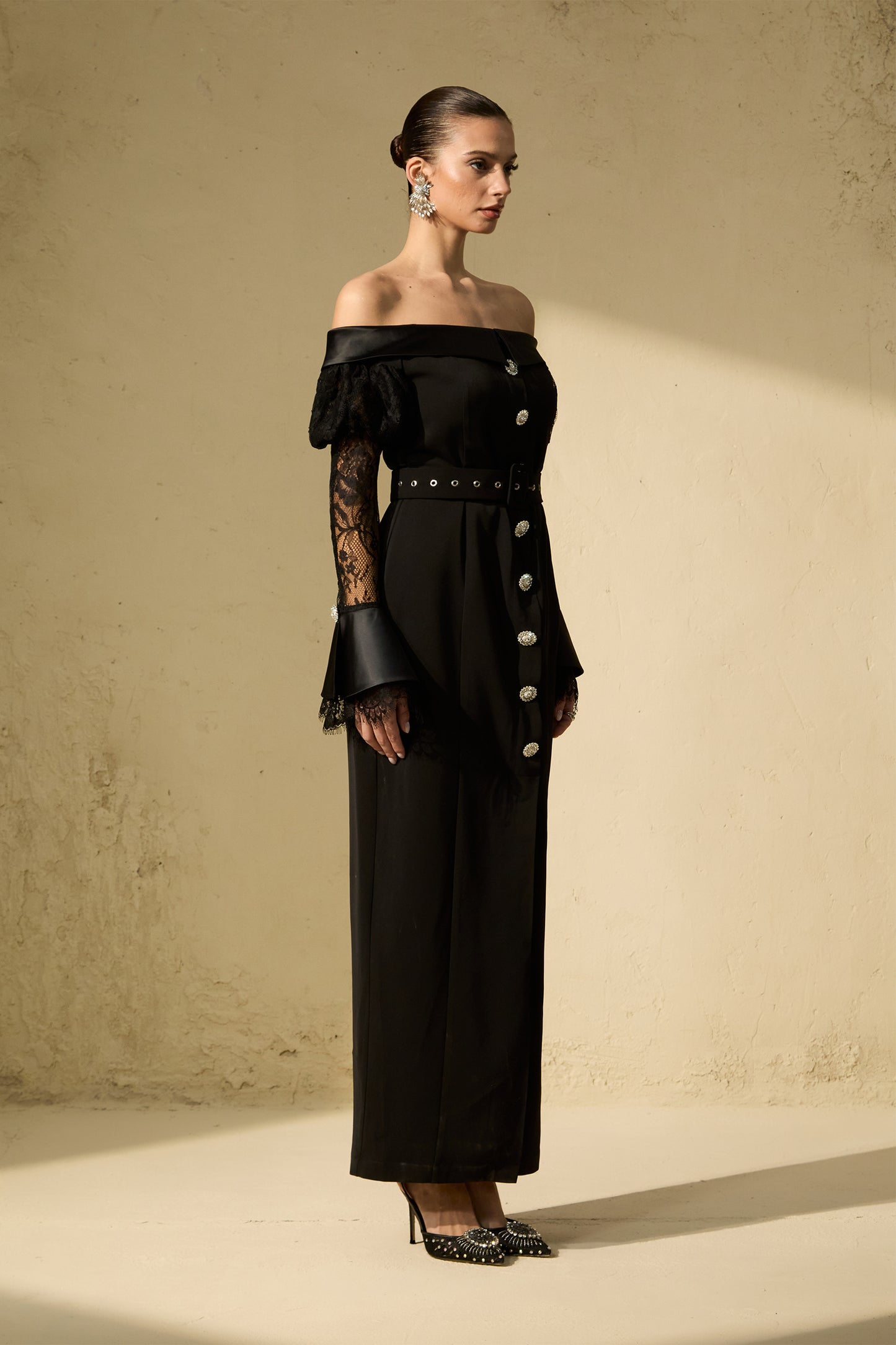 Sophisticated Black Off-Shoulder Lace Maxi Dress