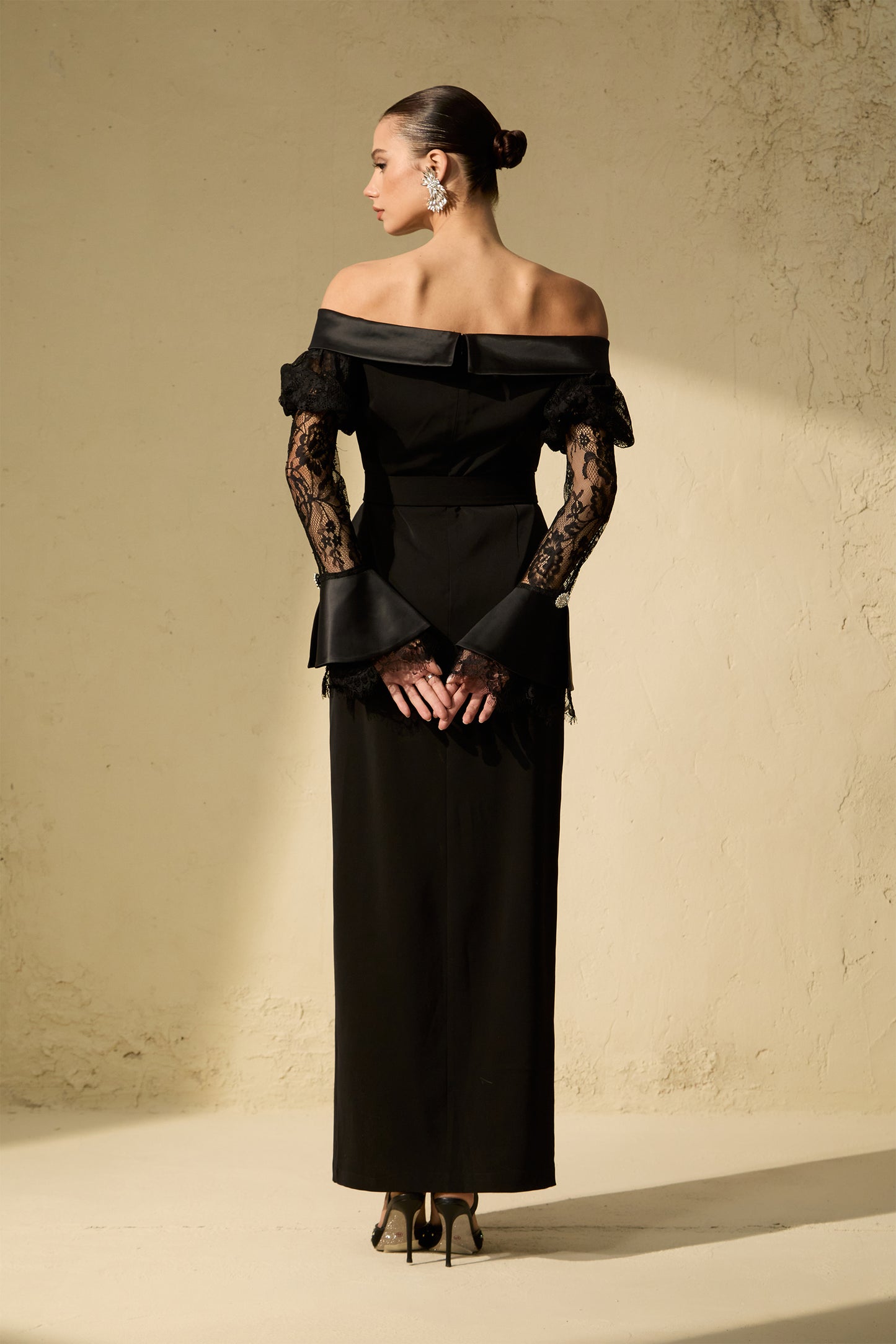 Sophisticated Black Off-Shoulder Lace Maxi Dress