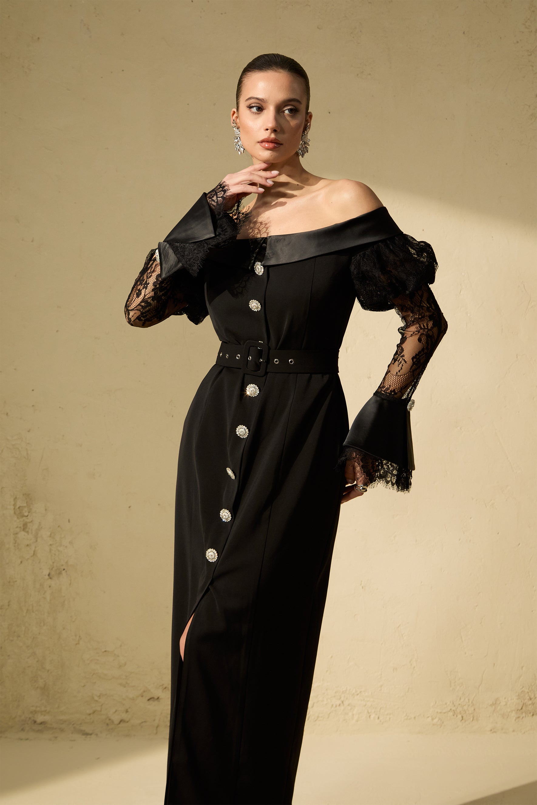 Sophisticated Black Off-Shoulder Lace Maxi Dress