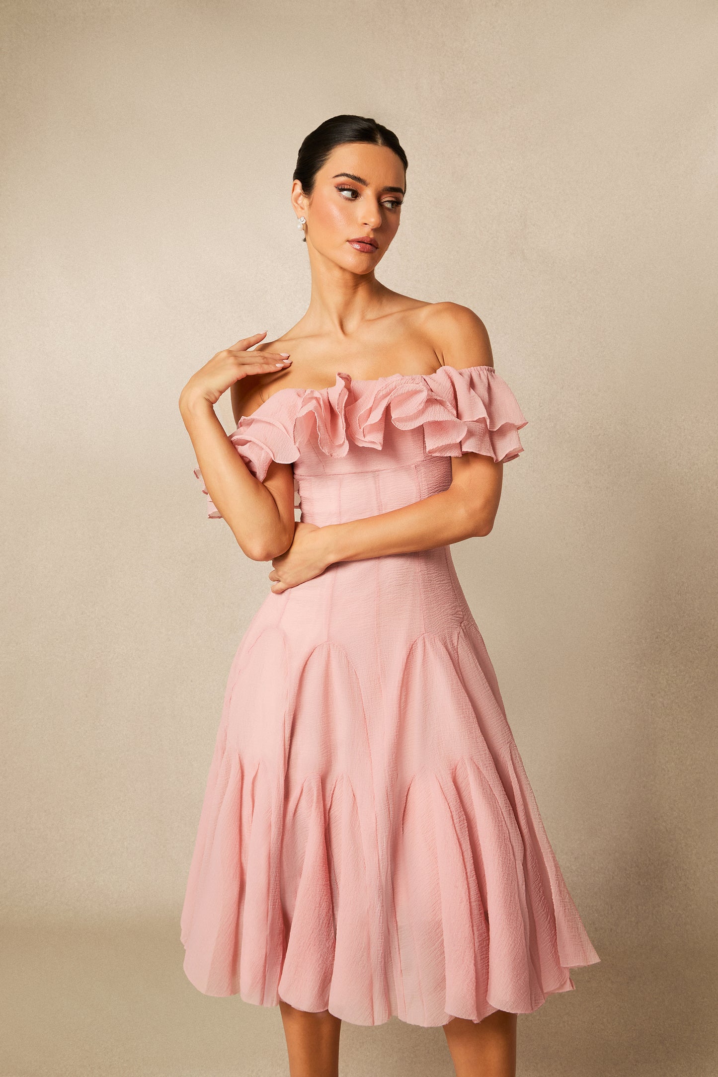 Sophisticated Off-Shoulder Ruffle Midi Dress