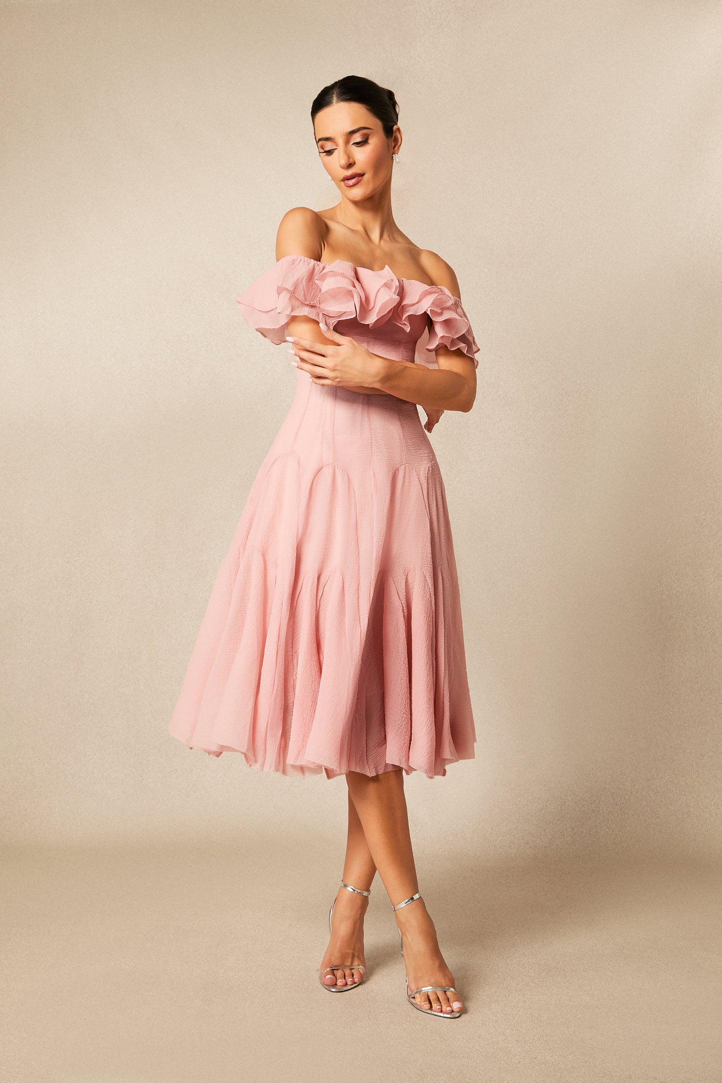 Sophisticated Off-Shoulder Ruffle Midi Dress