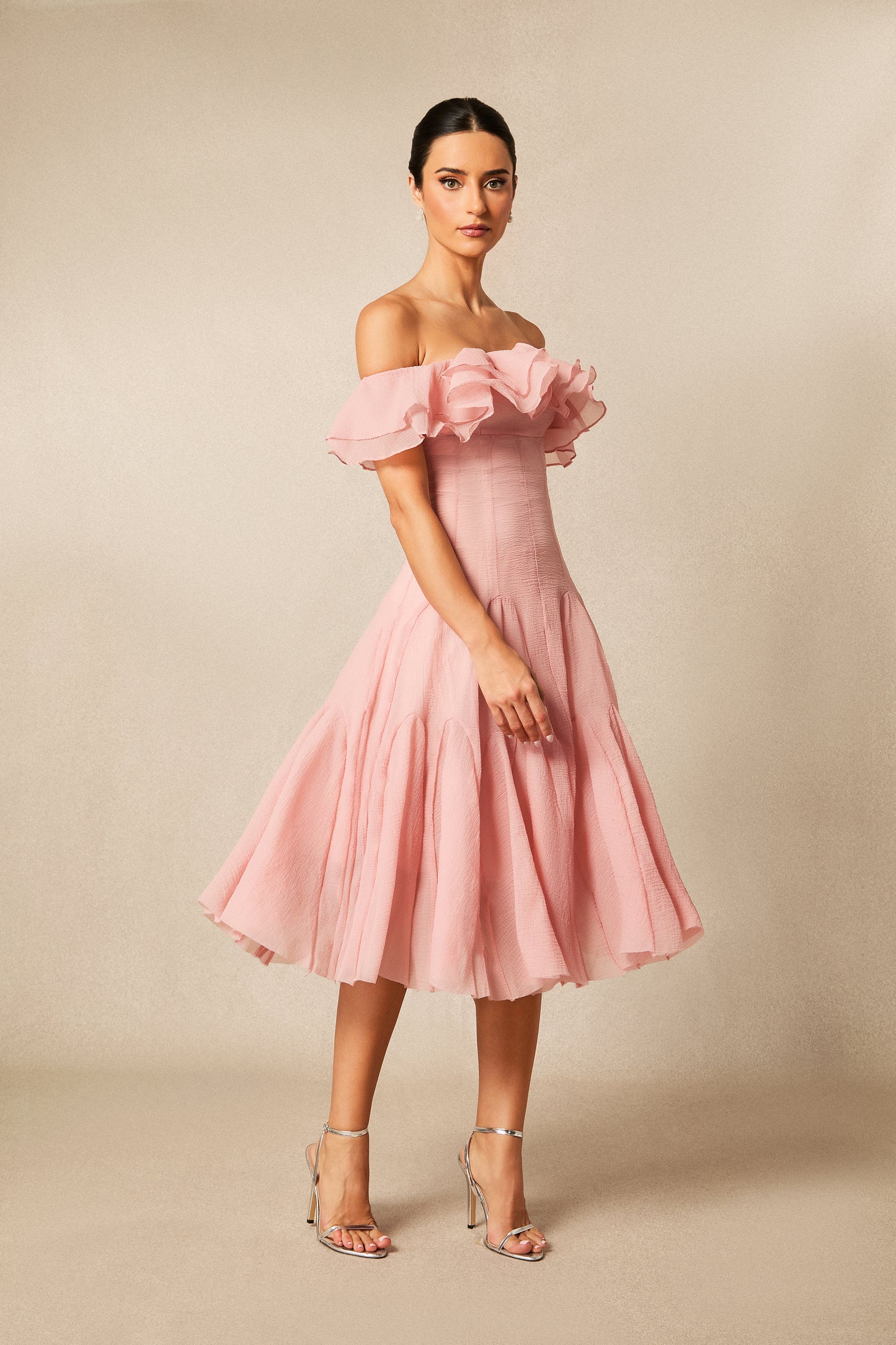 Sophisticated Off-Shoulder Ruffle Midi Dress