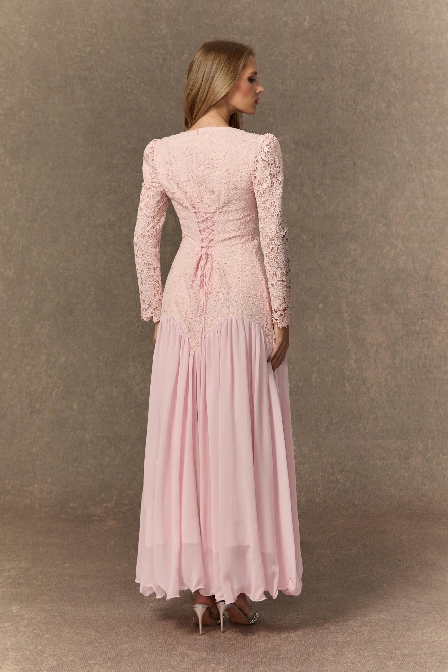 Sophisticated Pink Lace Embroidered Maxi Dress