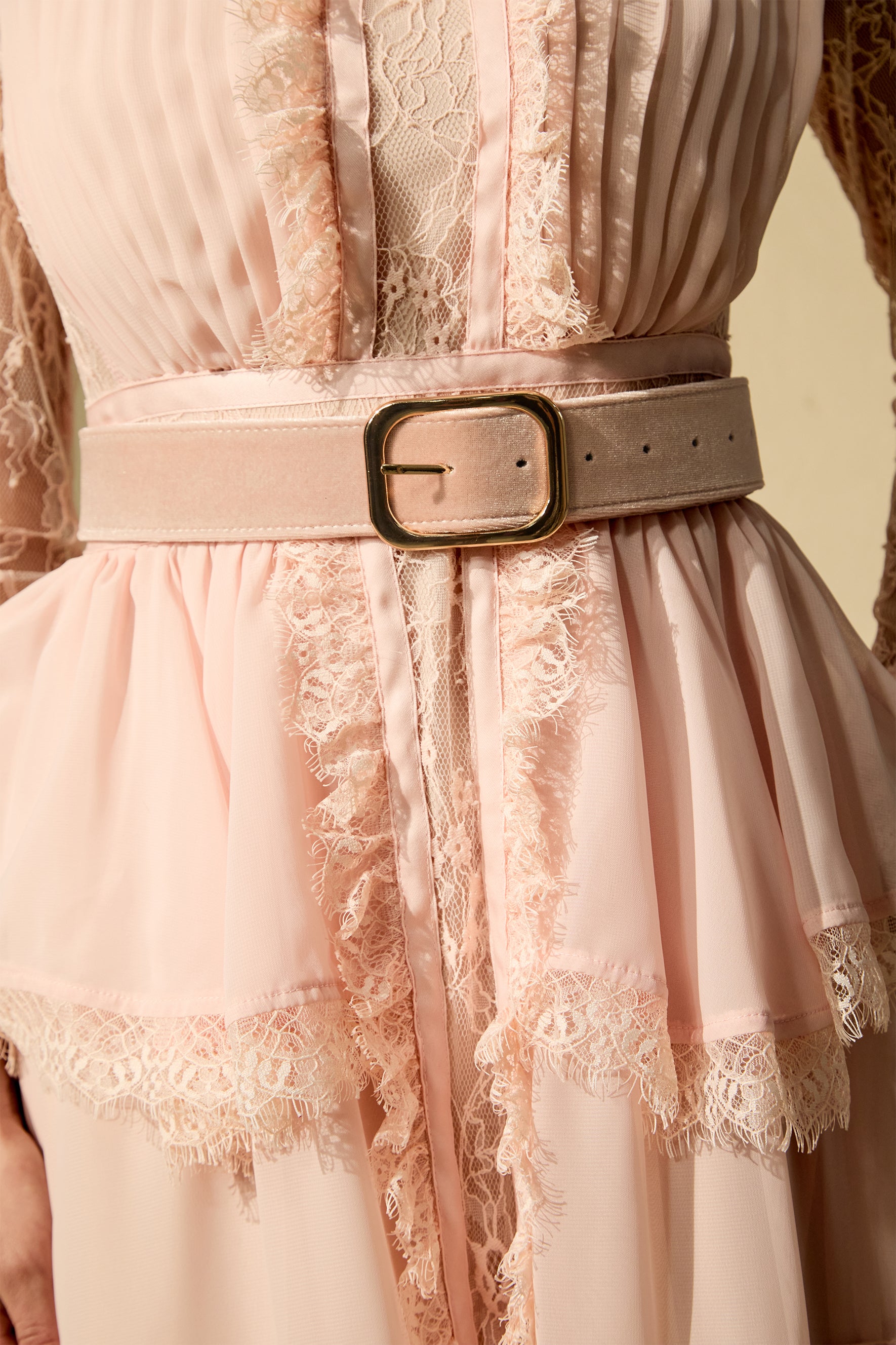 Sophisticated Pink Ruffle-Trim Maxi Dress