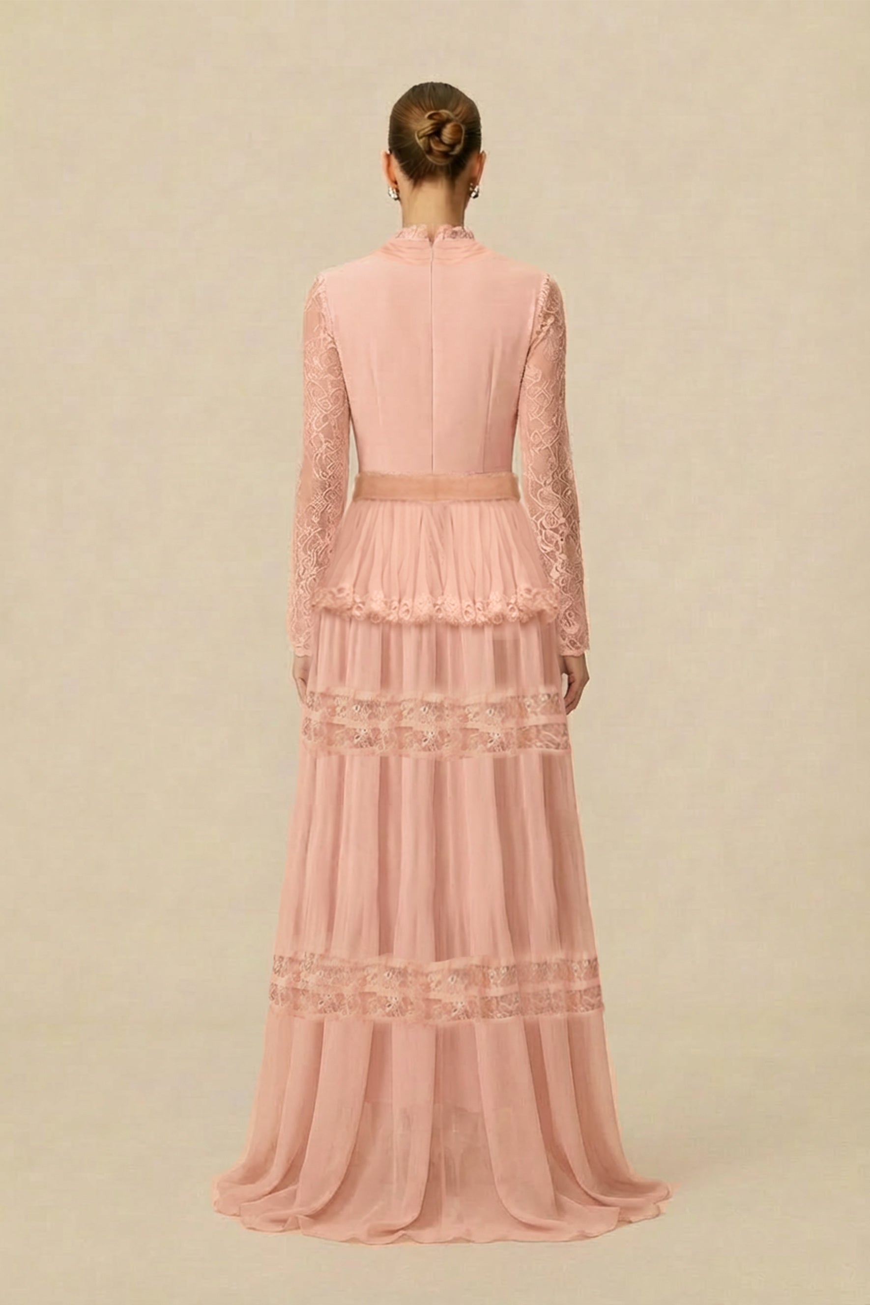 Sophisticated Pink Ruffle-Trim Maxi Dress