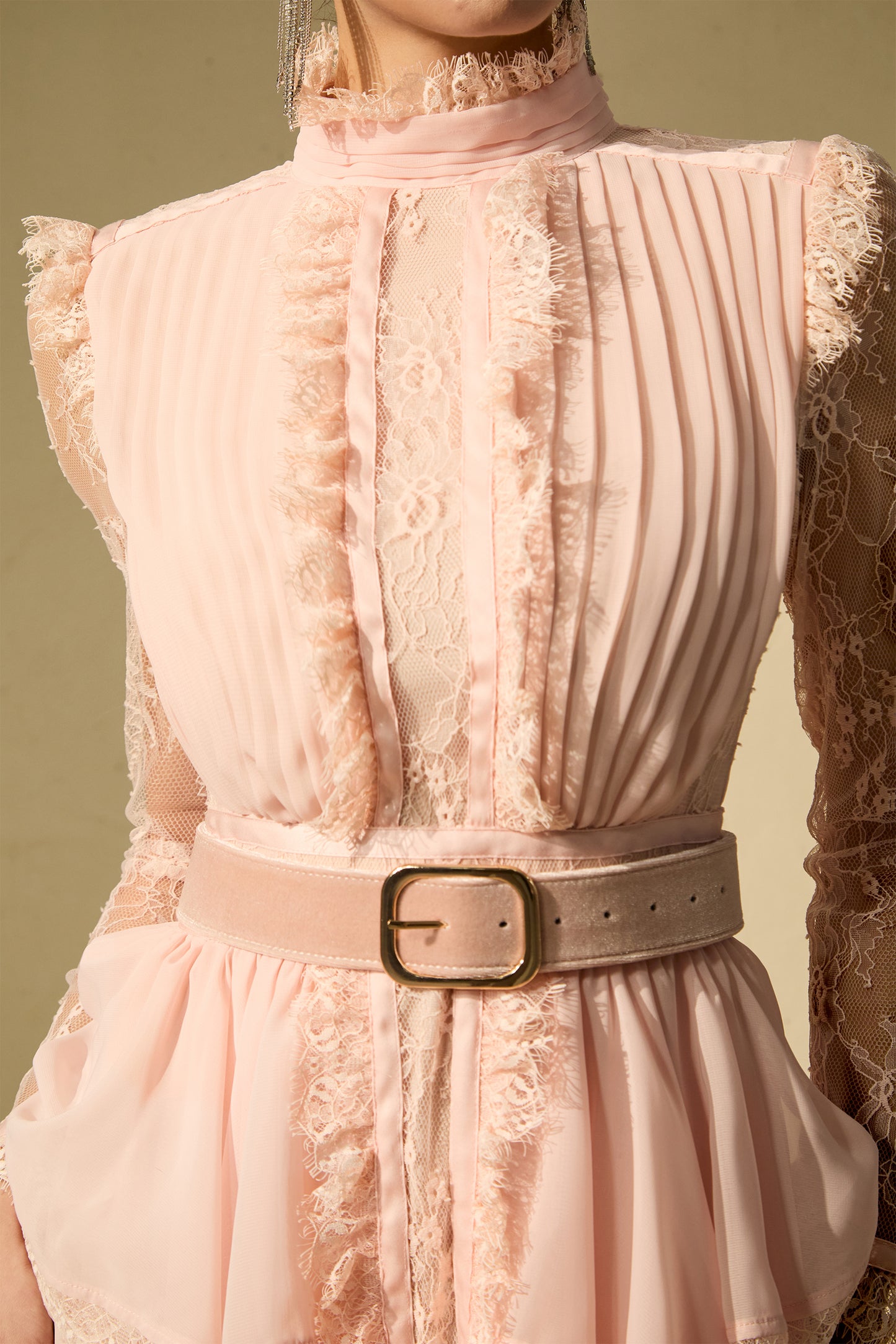 Sophisticated Pink Ruffle-Trim Maxi Dress