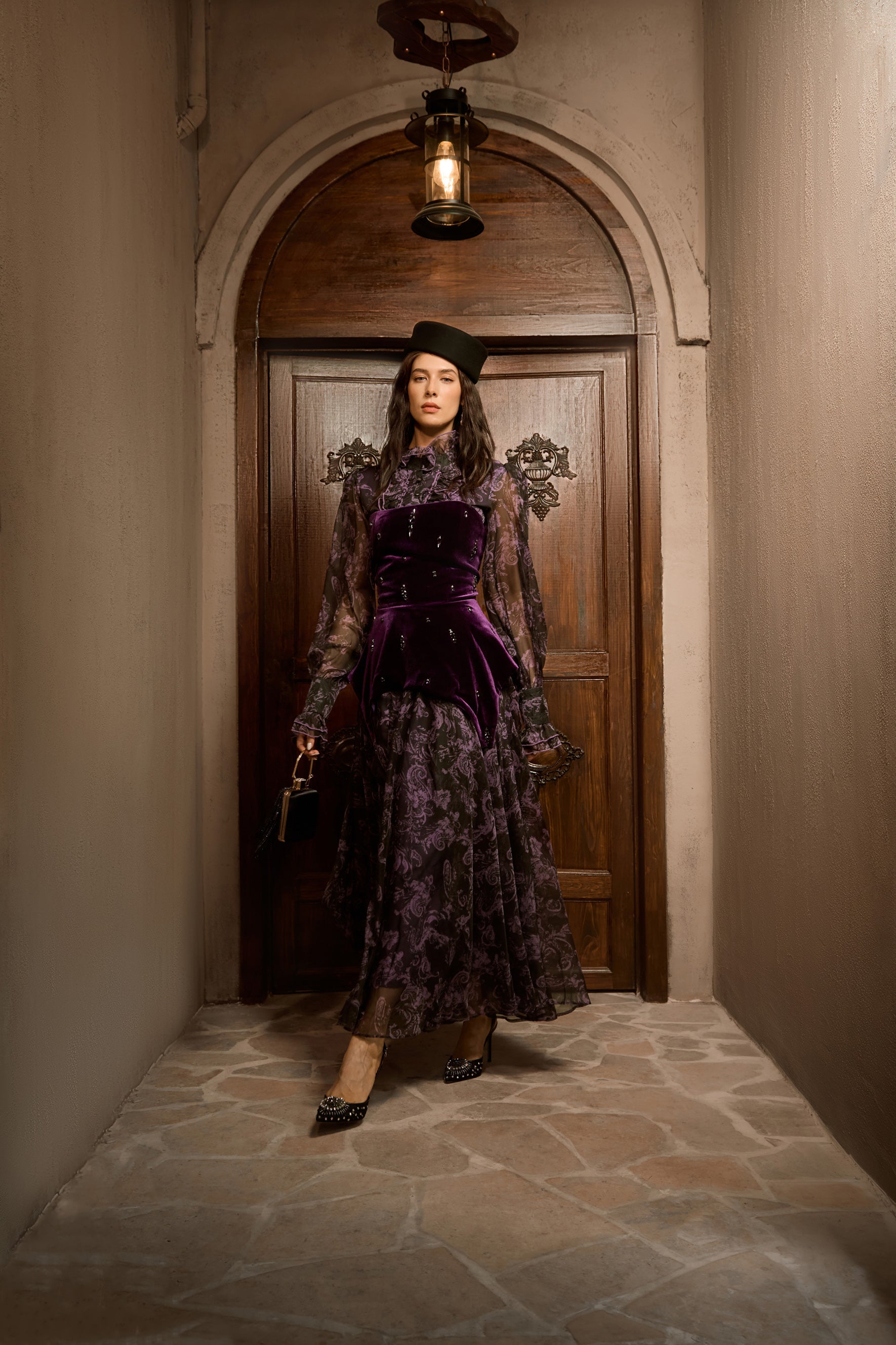 Sophisticated Velvet Floral Maxi Dress