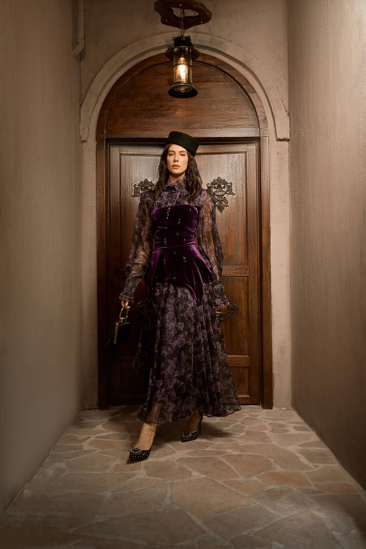 Sophisticated Velvet Floral Maxi Dress