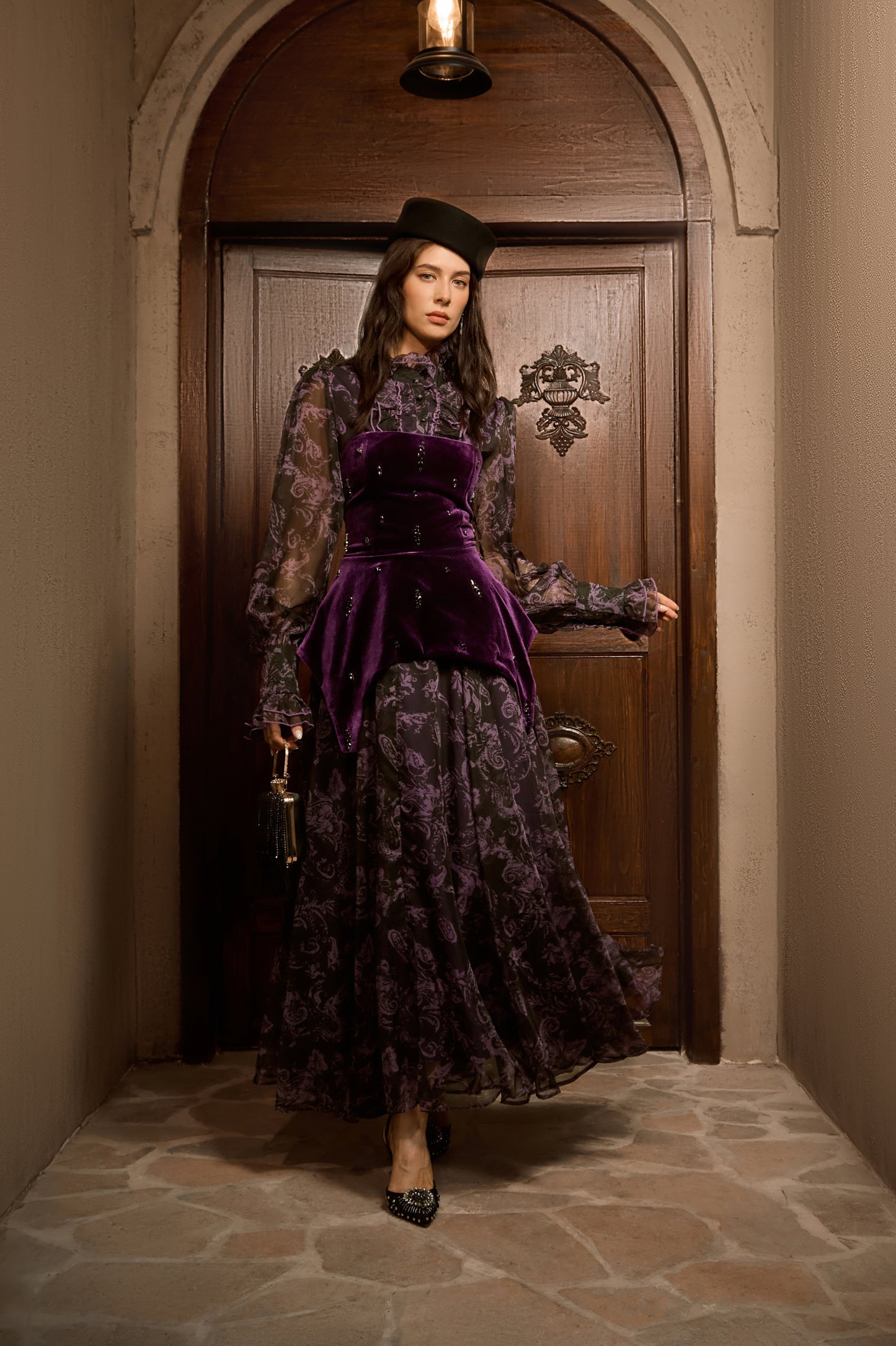 Sophisticated Velvet Floral Maxi Dress