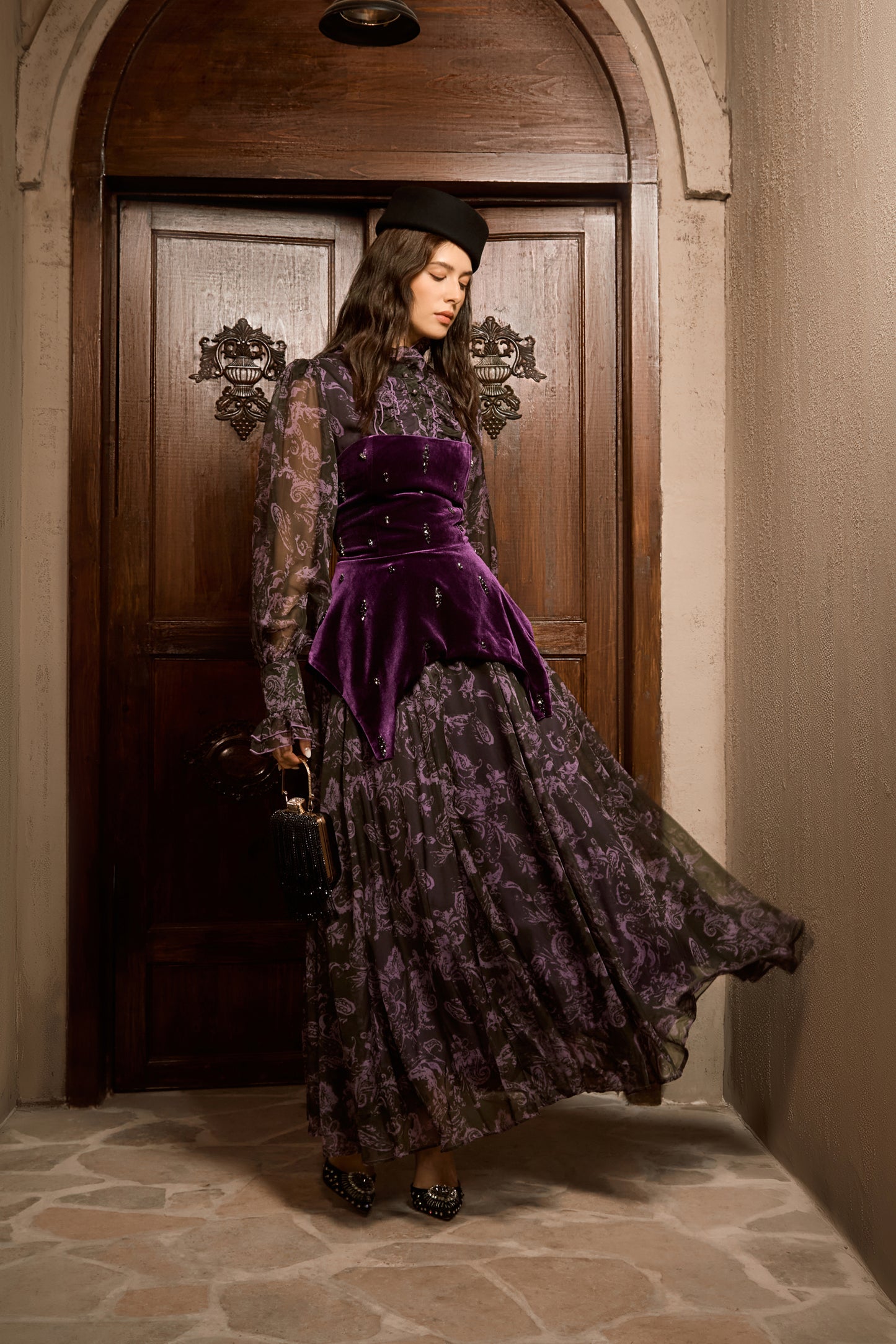 Sophisticated Velvet Floral Maxi Dress