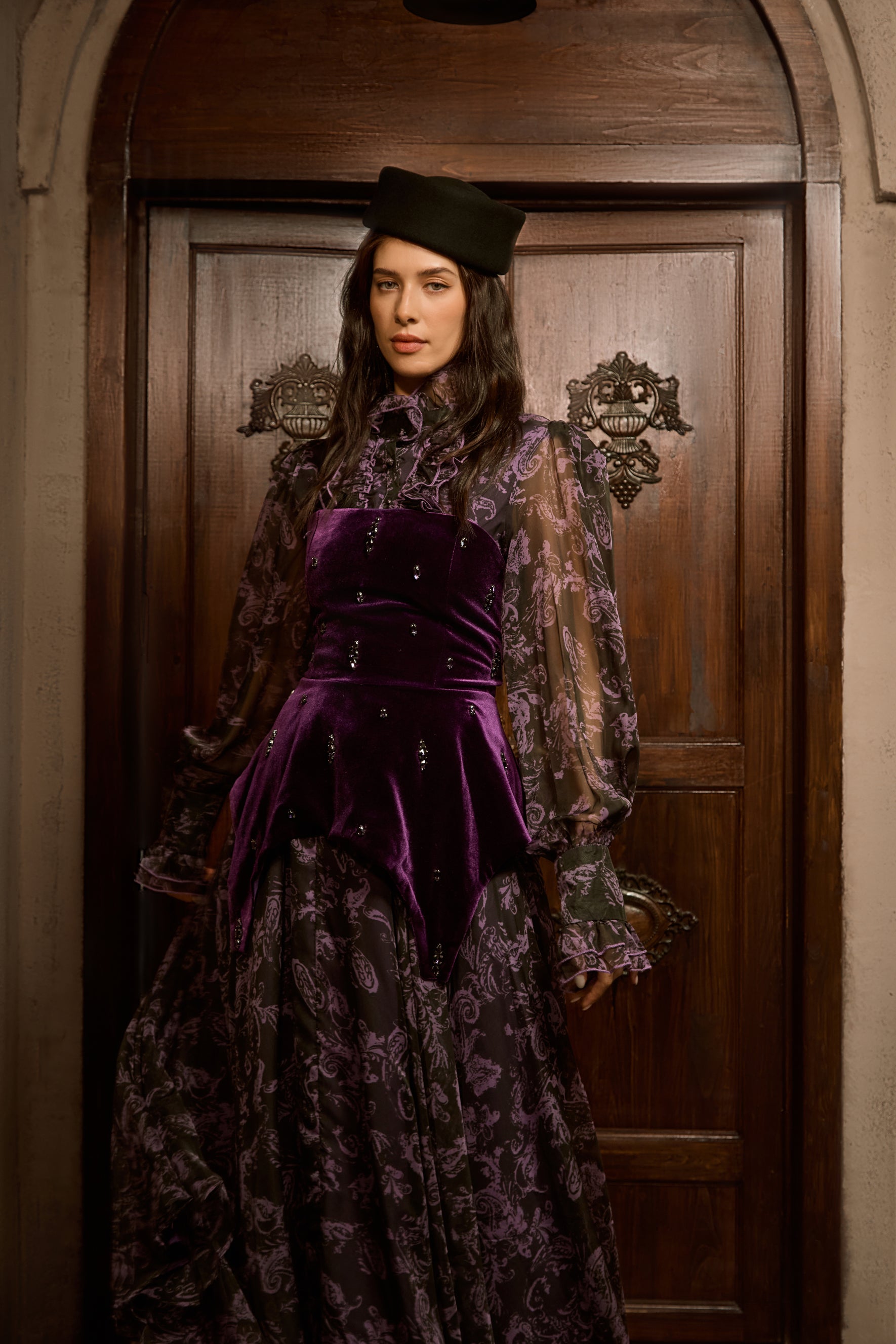 Sophisticated Velvet Floral Maxi Dress