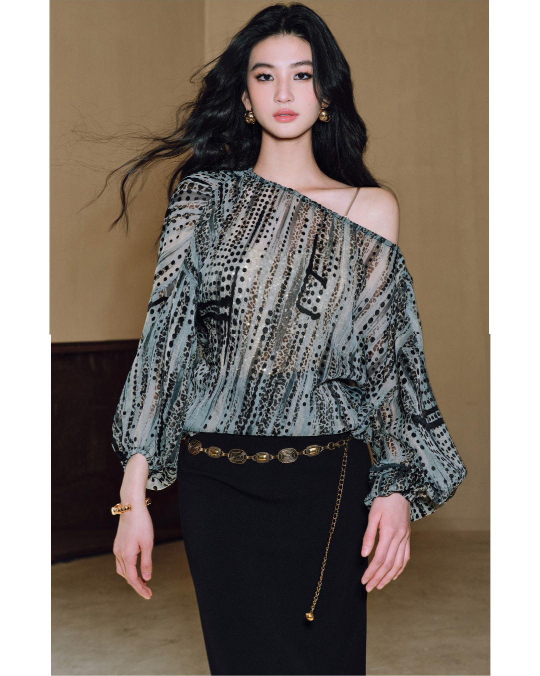 Rayon Off-Shoulder Top - Vintage Leopard Print