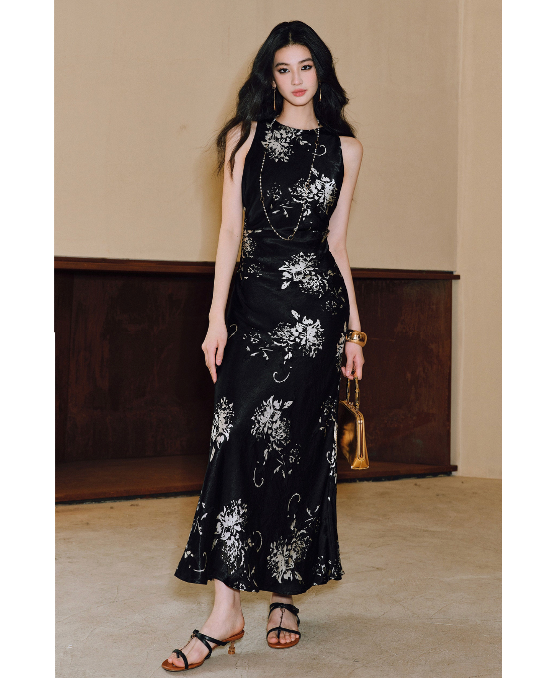 Mercerized Rayon A-Line Dress - Hand-Pleated Cut-Out Design