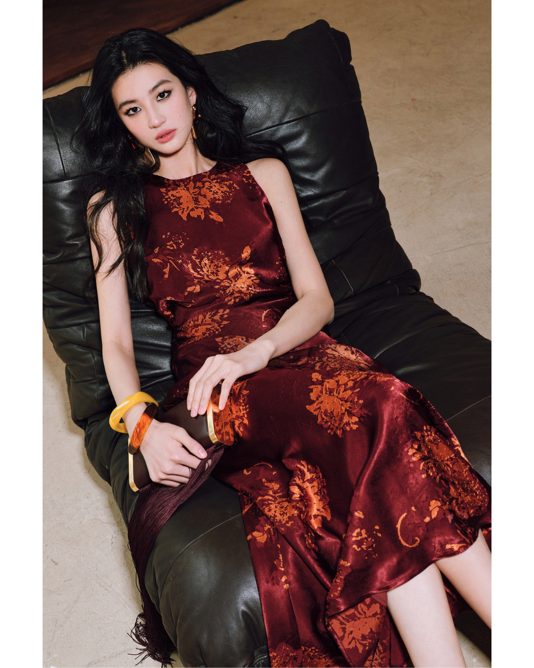 Mercerized Rayon A-Line Dress - Hand-Pleated Cut-Out Design