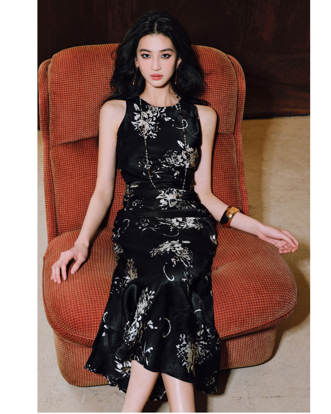 Mercerized Rayon A-Line Dress - Hand-Pleated Cut-Out Design