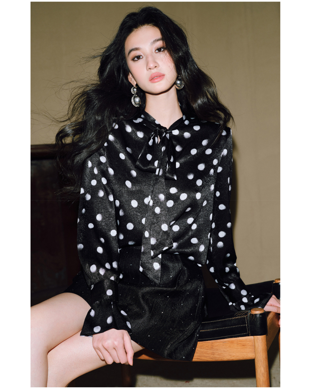 Satin High-Waisted Tulip Skirt with Rhinestones