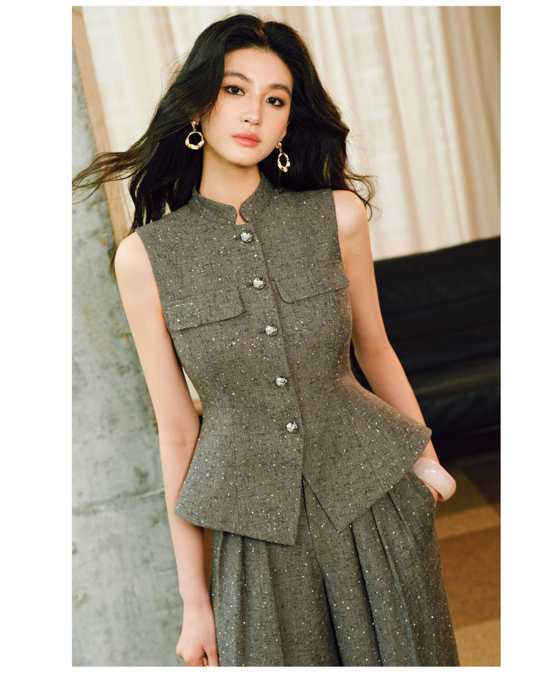 Tweed 3-Piece Set - Vest and Straight-Leg Pants