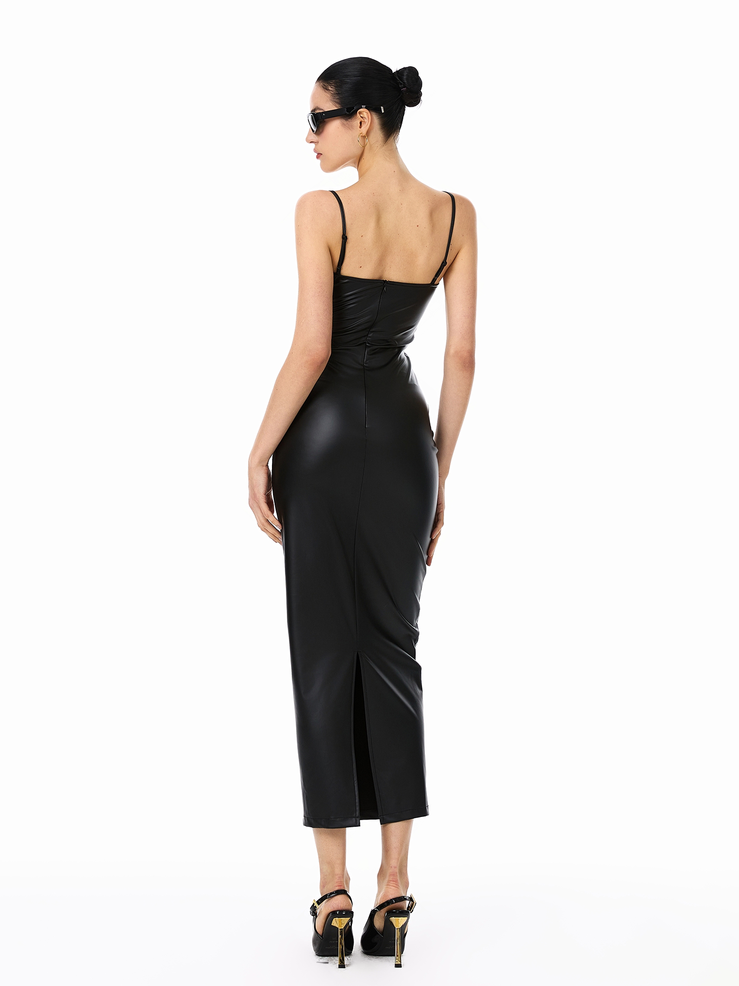 Polyester Dress - Fitted PU Leather with Elastic