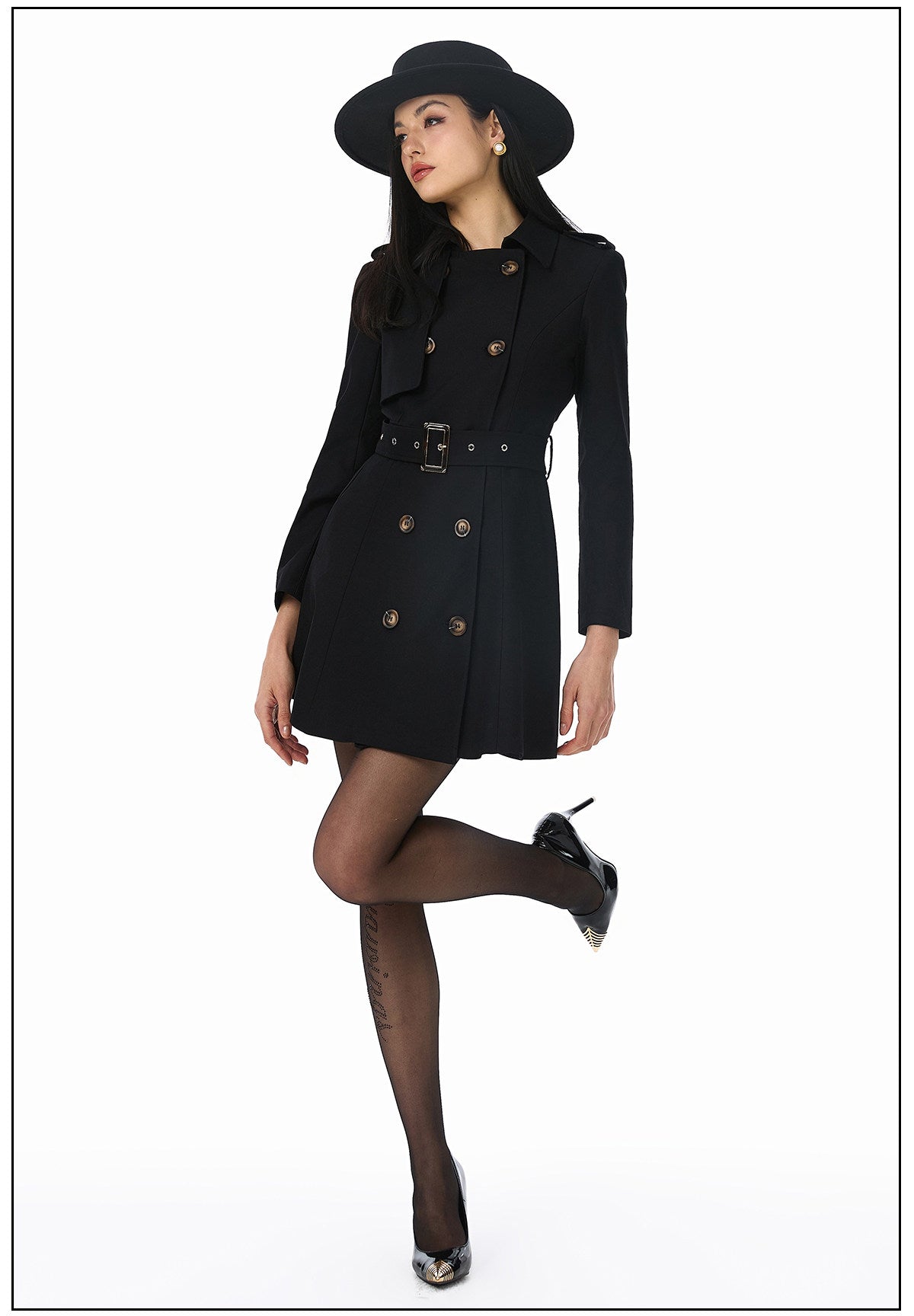 Classic Double-Breasted Trench Coat - Tailored Waist Design