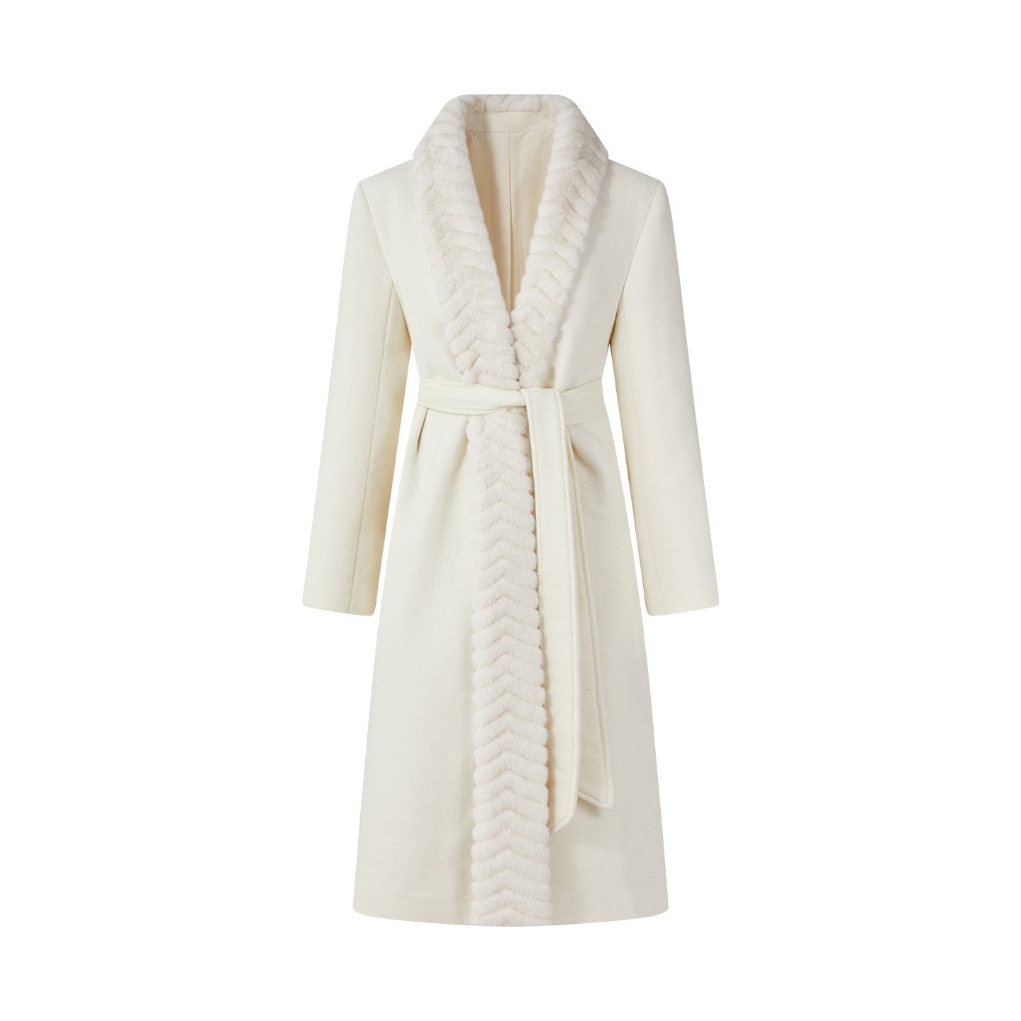 Wool Blend Long Coat with Faux Fur Collar