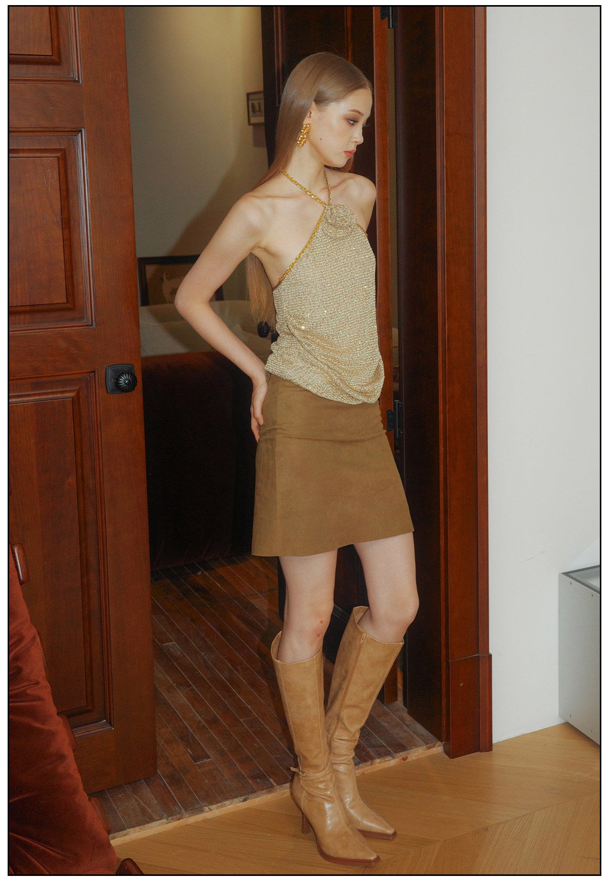 Viscose Halter Neck Top with Rose Embellishments