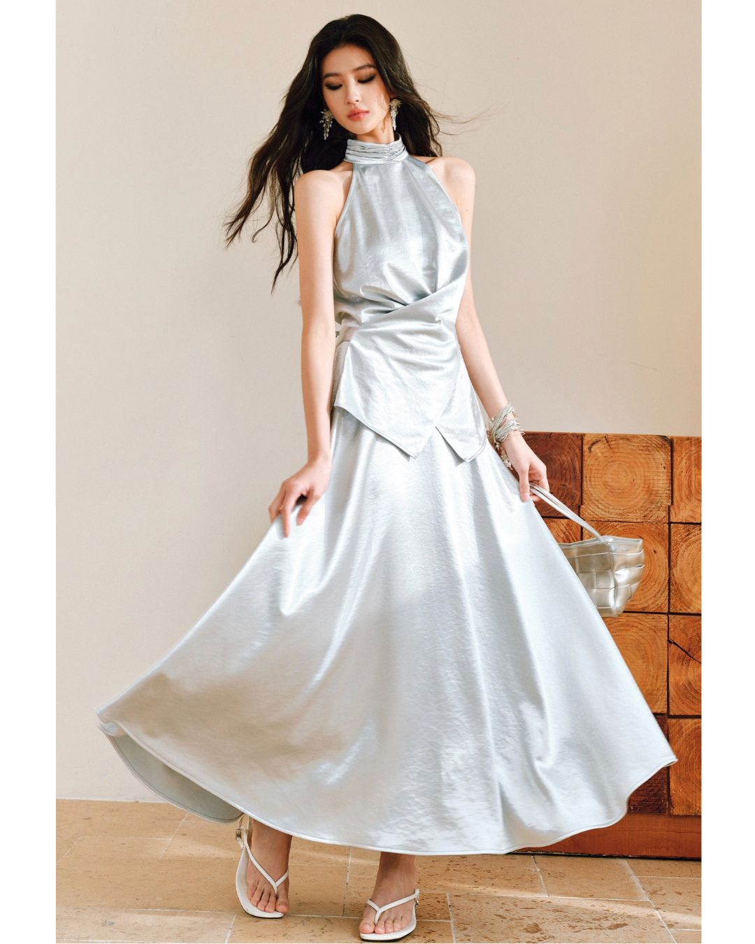 Mulberry Silk 3-Piece Set - Halter Neck Top and Umbrella Skirt