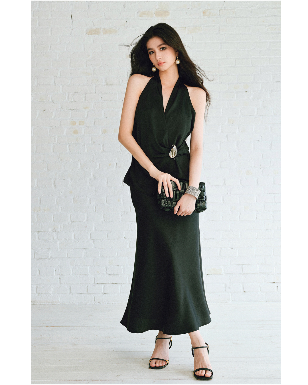 Mulberry Silk 3-Piece Set - Halter Top and Wide Leg Pants