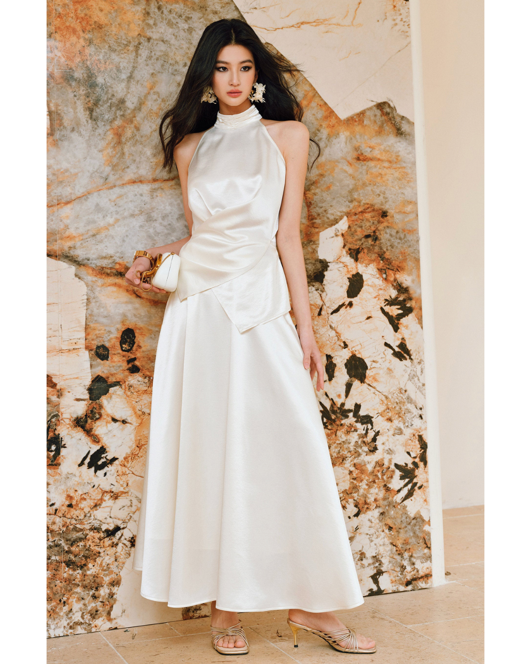 Mulberry Silk 3-Piece Set - Halter Neck Top and Umbrella Skirt