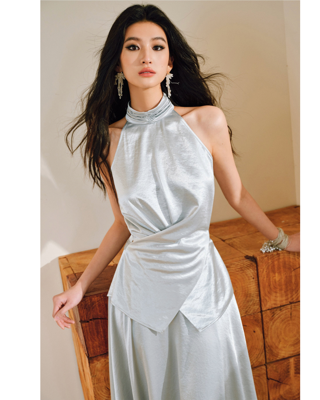 Mulberry Silk 3-Piece Set - Halter Neck Top and Umbrella Skirt