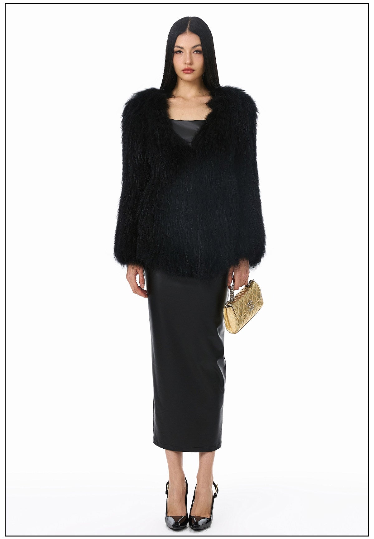 Polyester Dress - Fitted PU Leather with Elastic