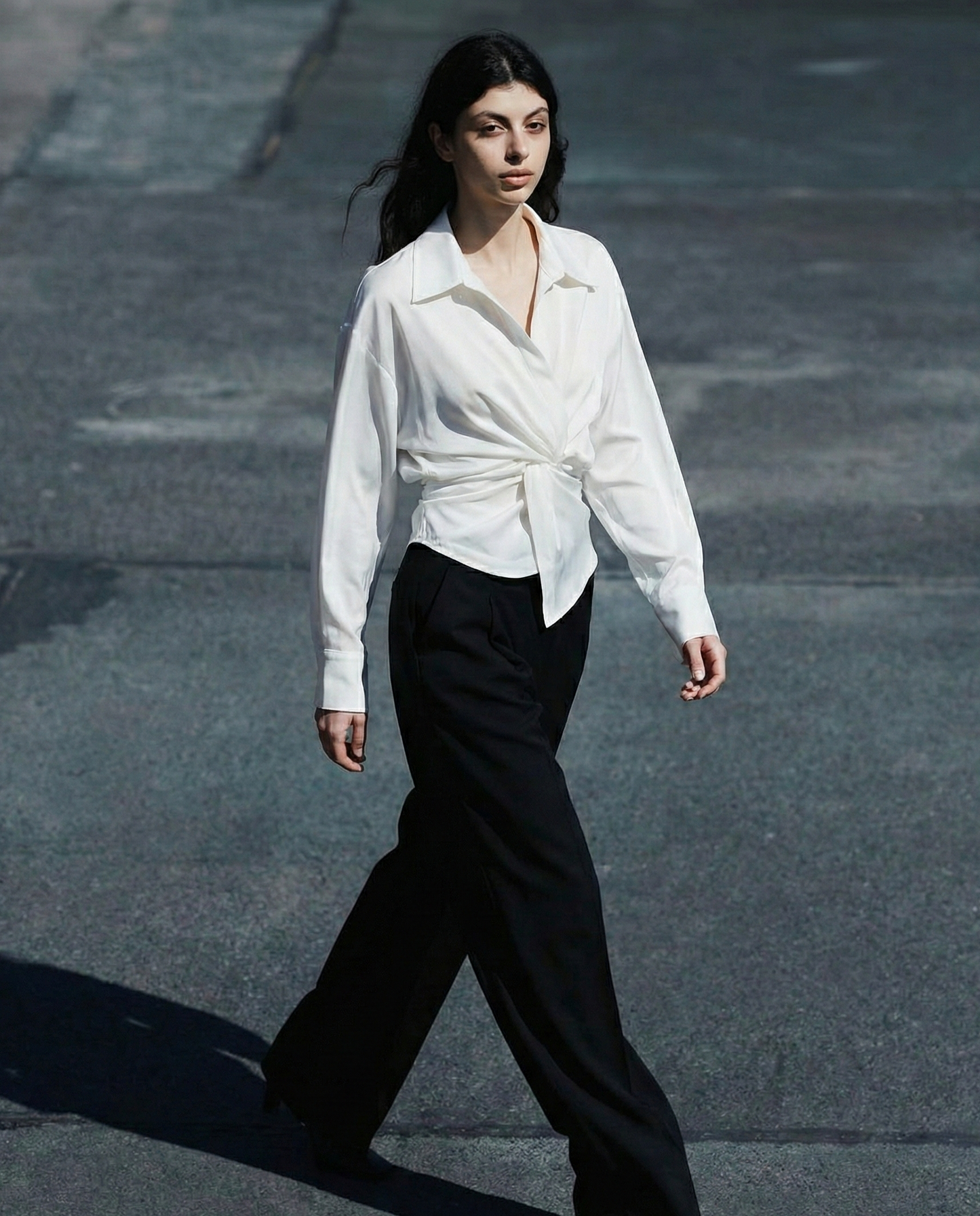 Satin Twisted Collar Shirt - Elegant High-End Style