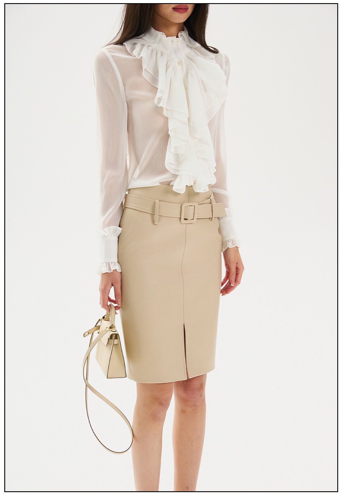 Leather Midi Skirt with Split Design