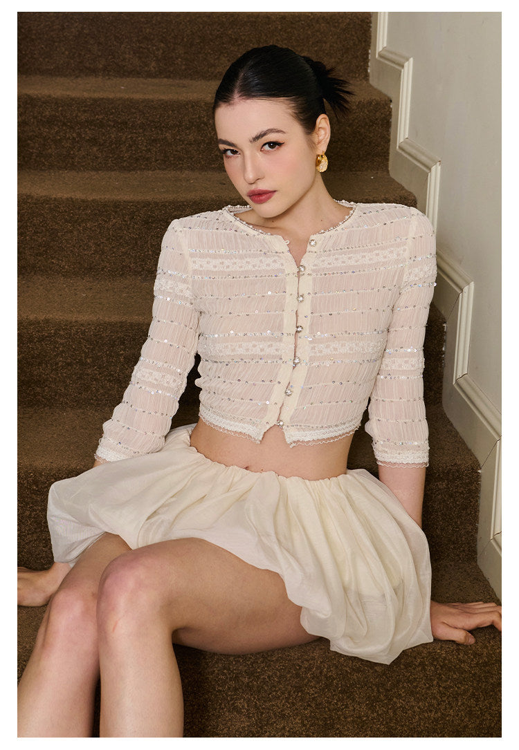 Vintage Pearl Top and Skirt Set - Korean Princess Style