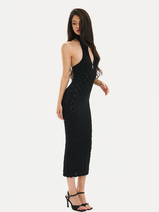 Mulberry Silk Dress - Halter Neck Cut-Out Design