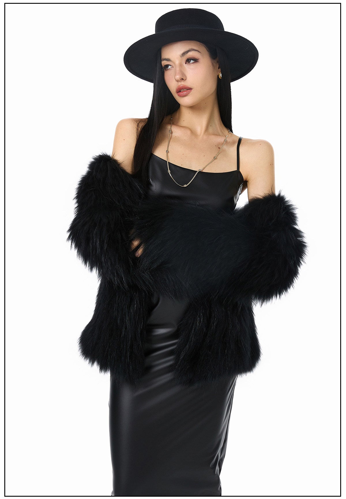 Polyester Dress - Fitted PU Leather with Elastic