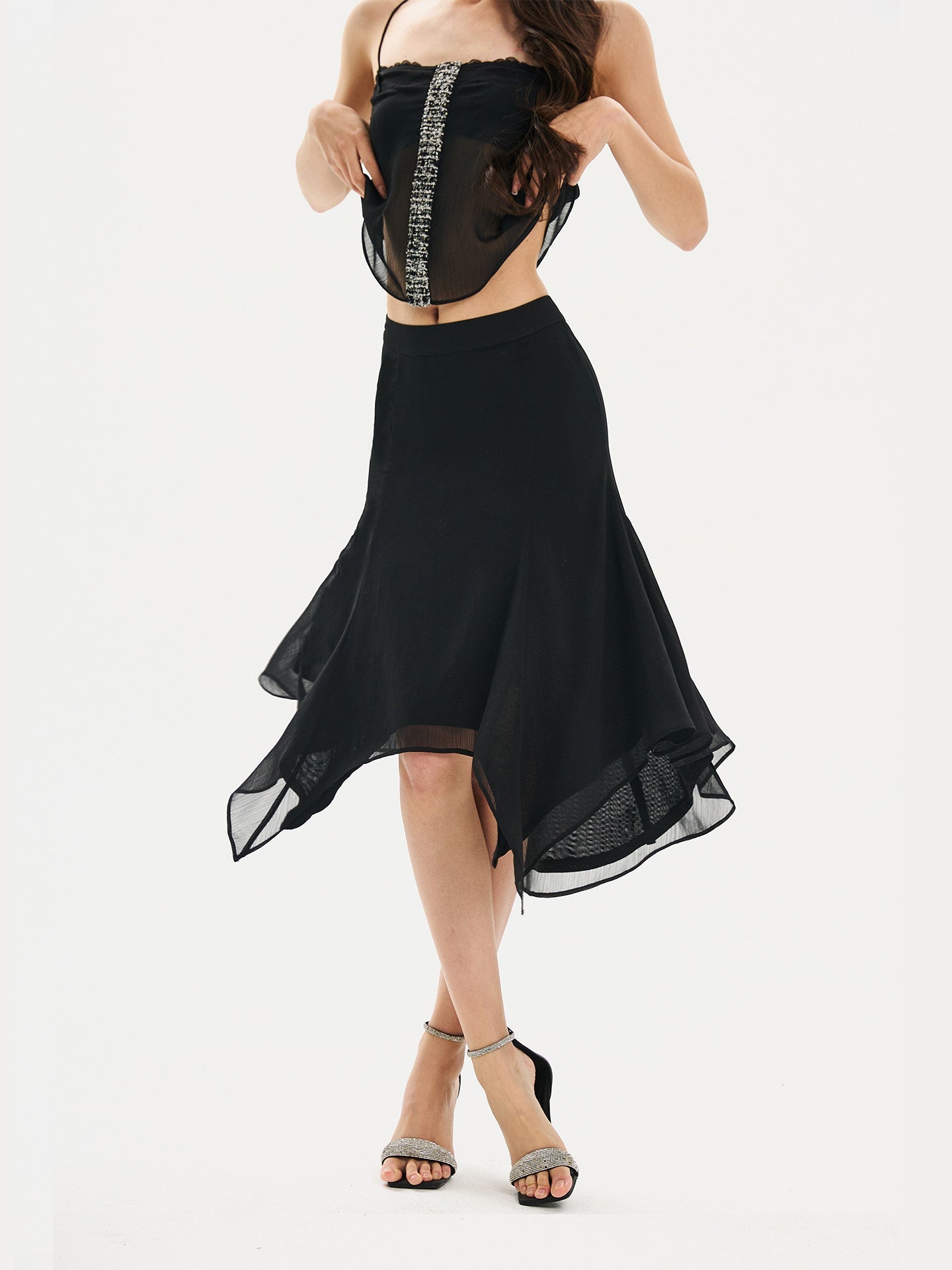 Polyester Skirt - Elegant Black Mesh Design