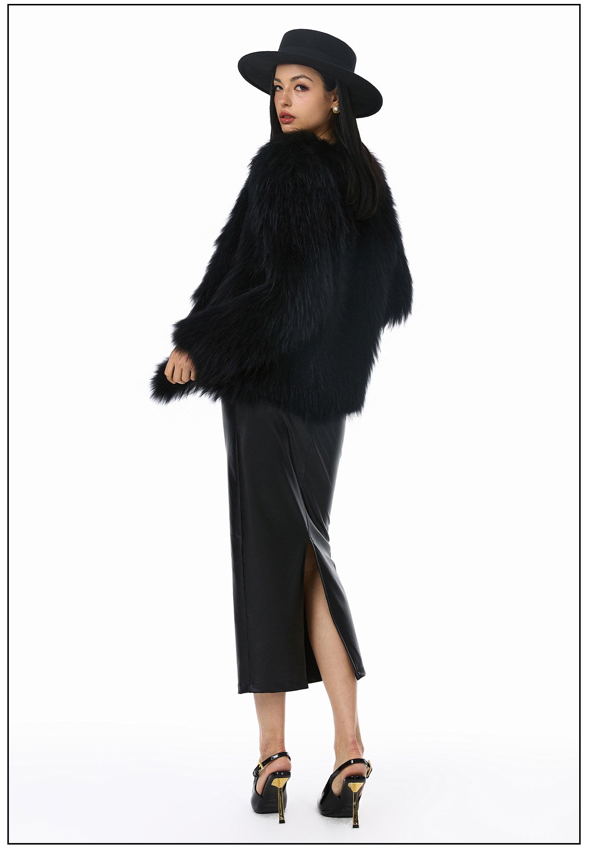 Polyester Dress - Fitted PU Leather with Elastic