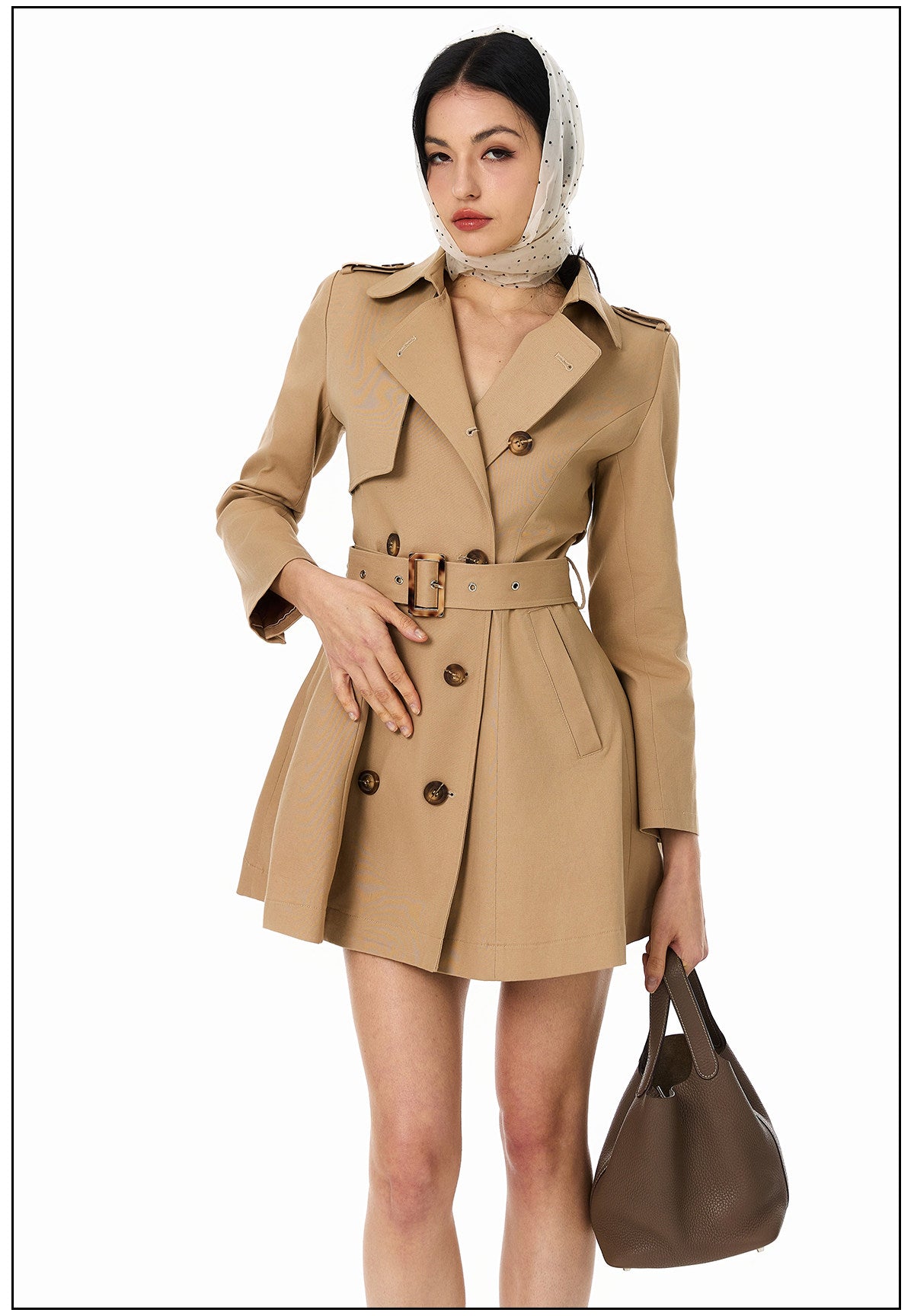 Classic Double-Breasted Trench Coat - Tailored Waist Design
