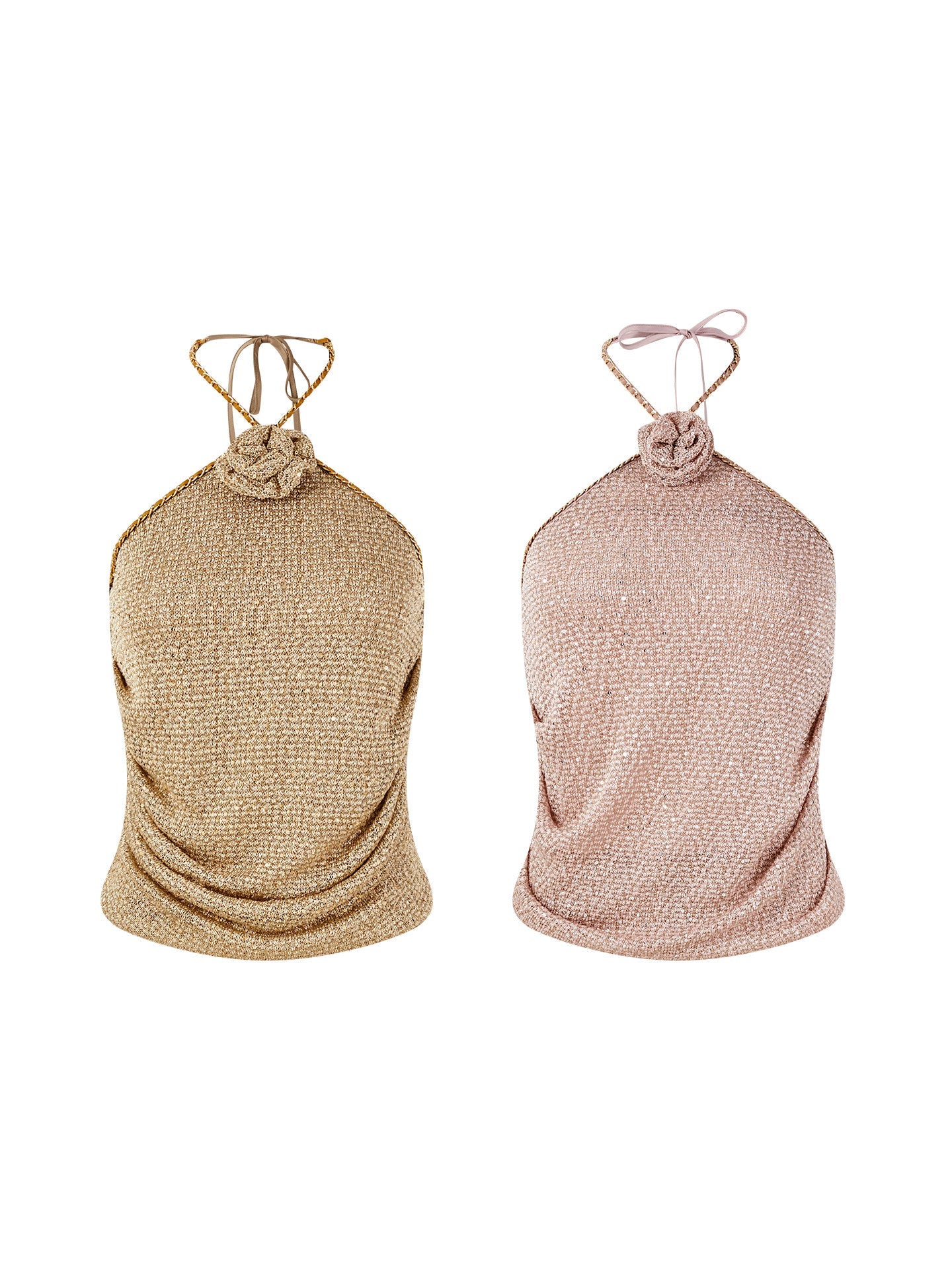 Viscose Halter Neck Top with Rose Embellishments