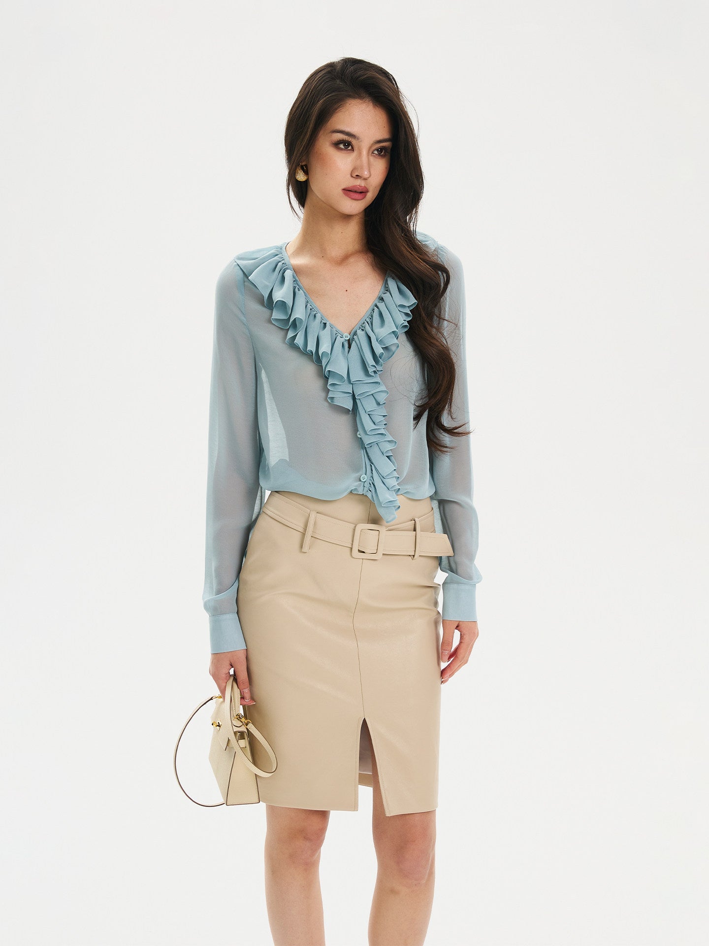 Chiffon Blouse with Ruffled Edges