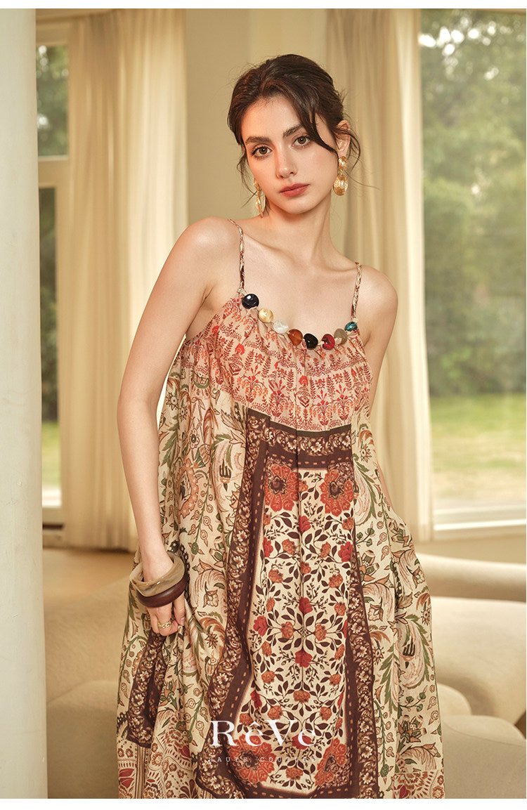 Tencel Linen Dress - Paisley Leaf Pattern