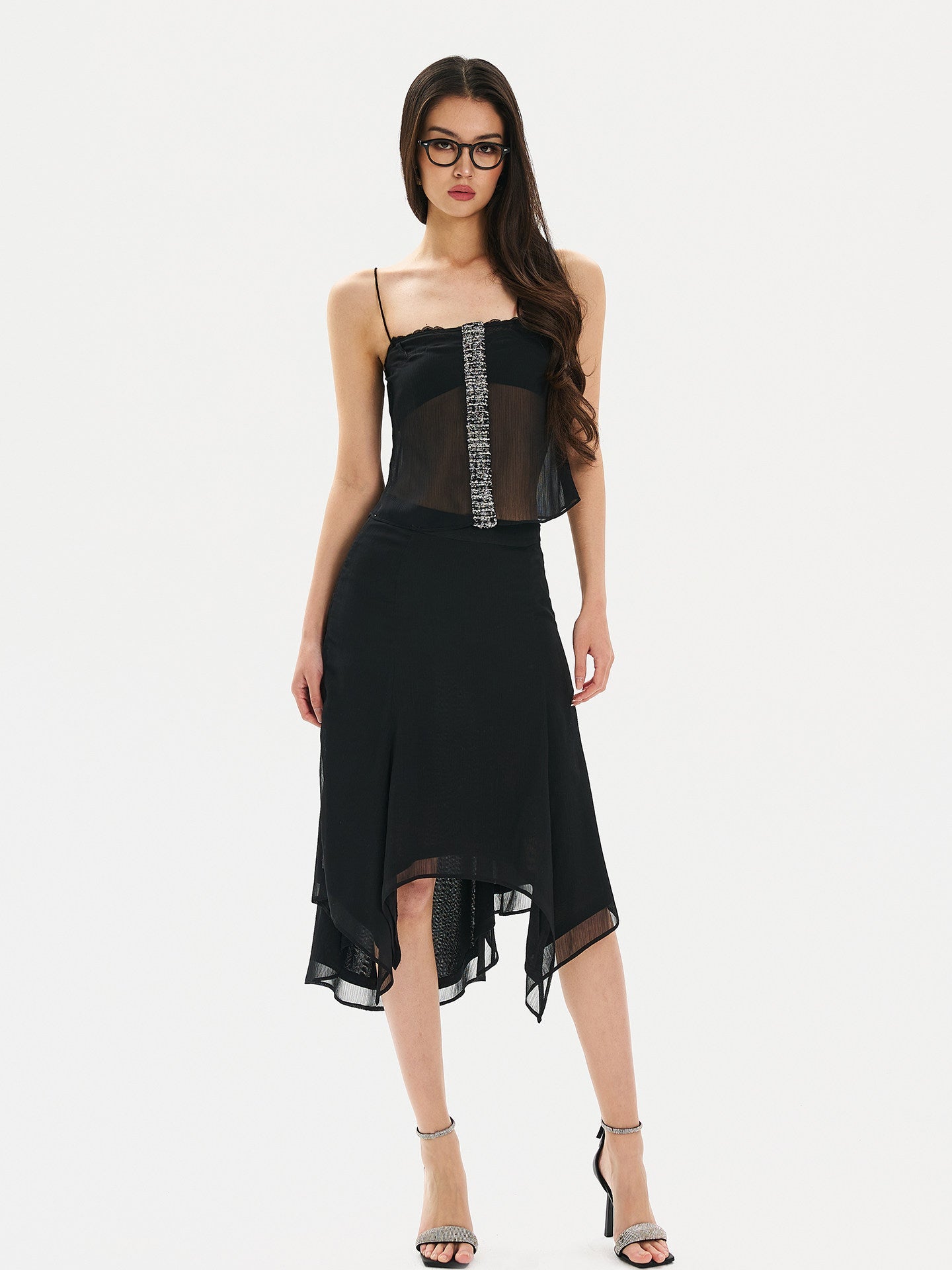 Polyester Skirt - Elegant Black Mesh Design