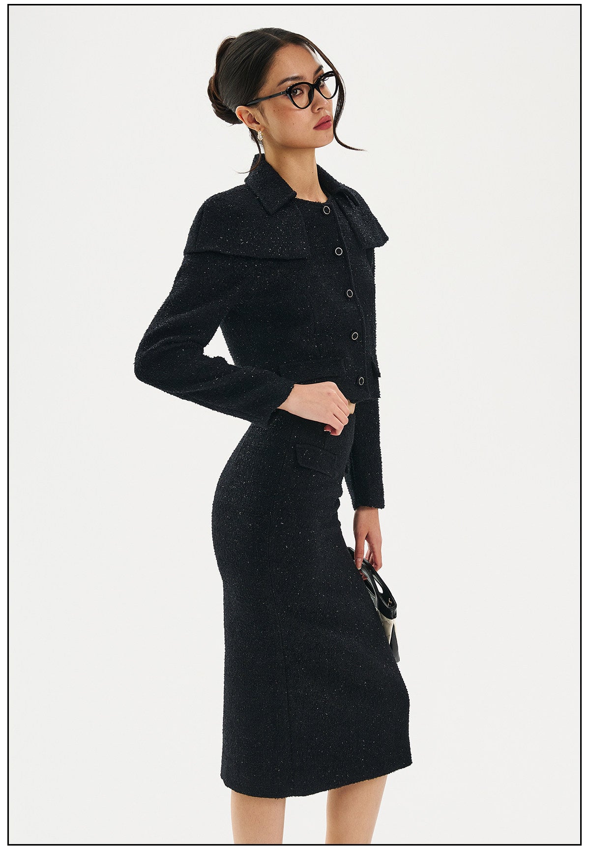 Bling Viscose Coat and Skirt Set - Elegant French Style