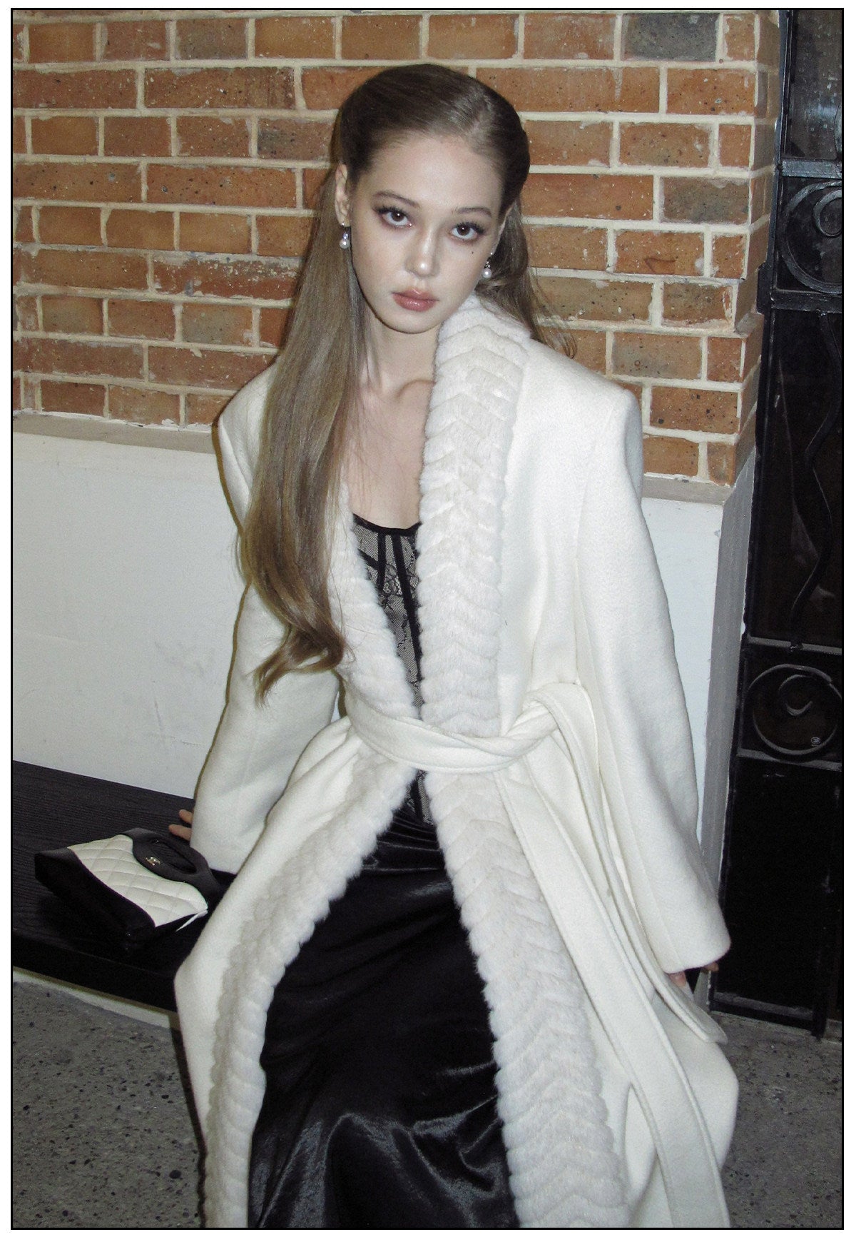 Wool Blend Long Coat with Faux Fur Collar